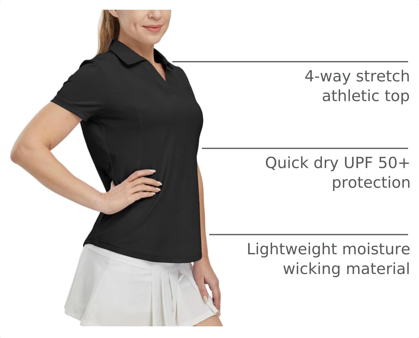 Detalle 2 de BGOWATU Women's Short Sleeve Golf Tennis Polo Shirt with UV Protection, V-Neck Collared Dry Fit