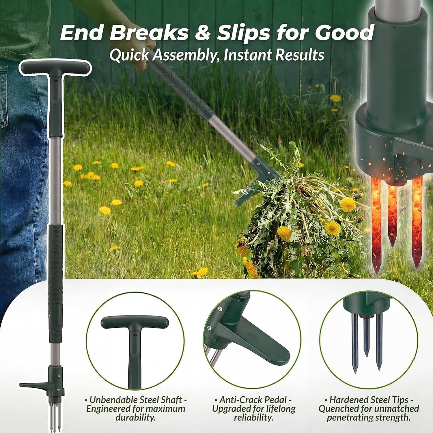 Thumbnail 6 de Fuuwuu stand-up weed puller root remover with long handle and 3 claws