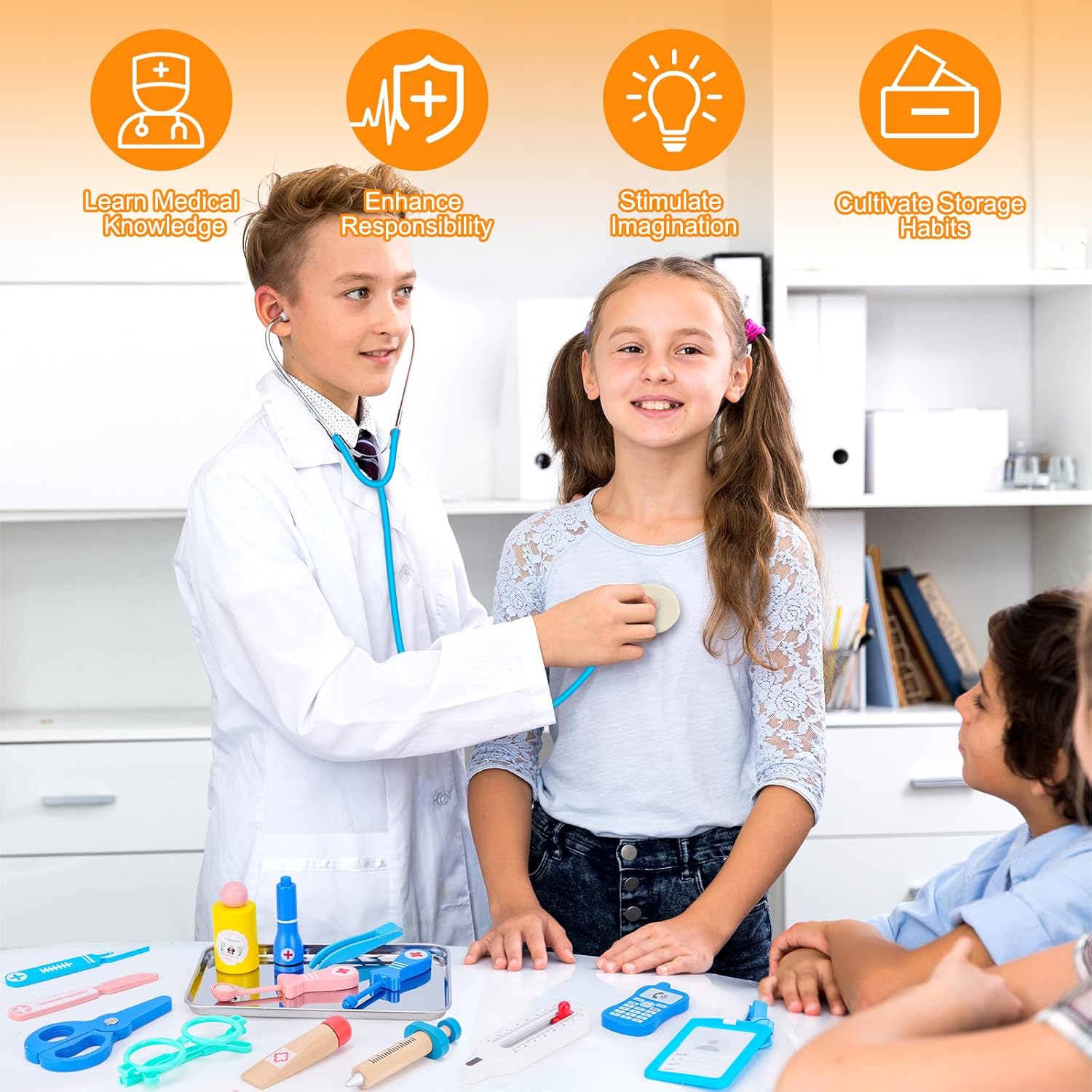 Thumbnail 3 de TGTT Doctors Set for Kids: Wooden Doctor Kit with Real Stethoscope and Portable Bag