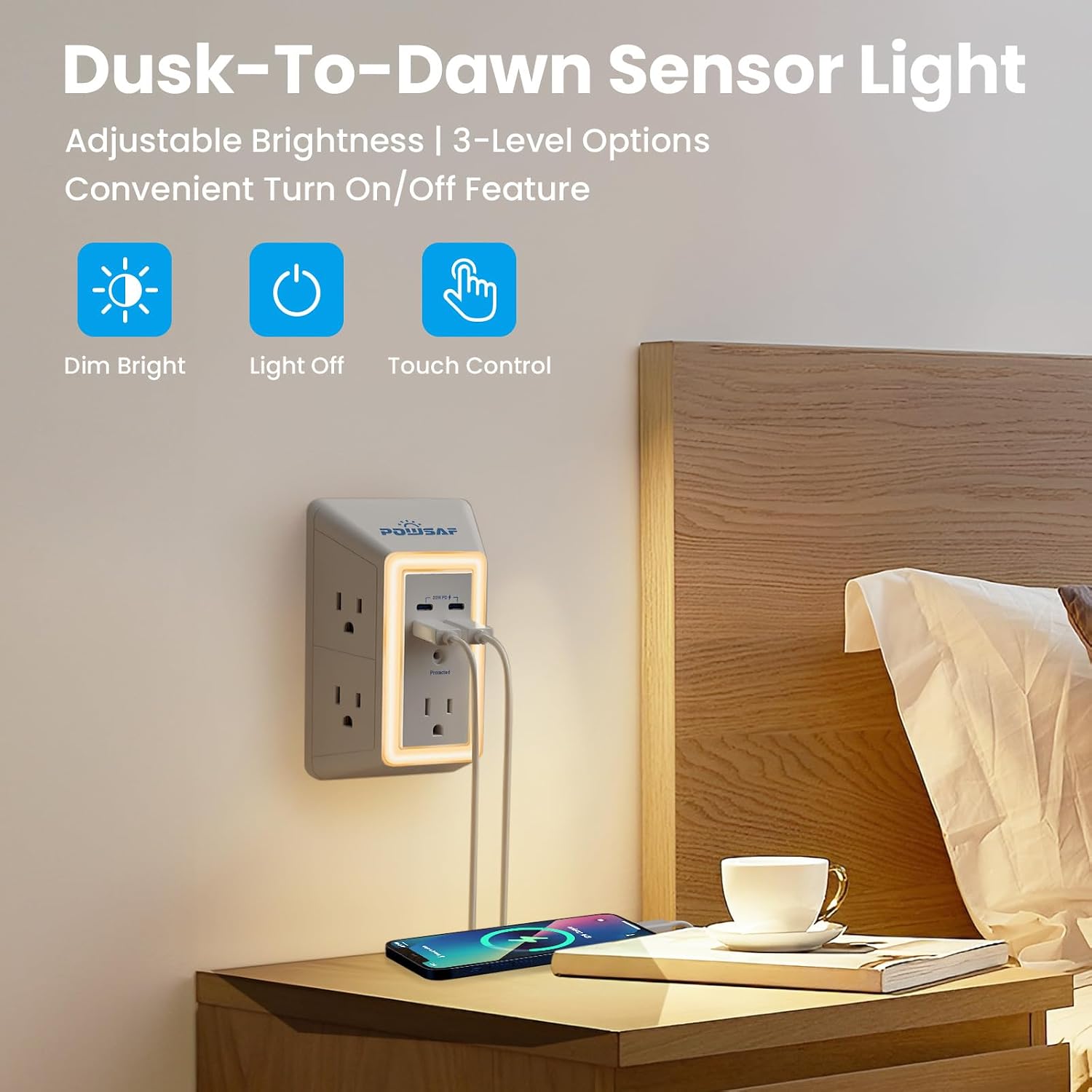 Detalle de POWSAF Wall Outlet Surge Protector with 5 Outlets