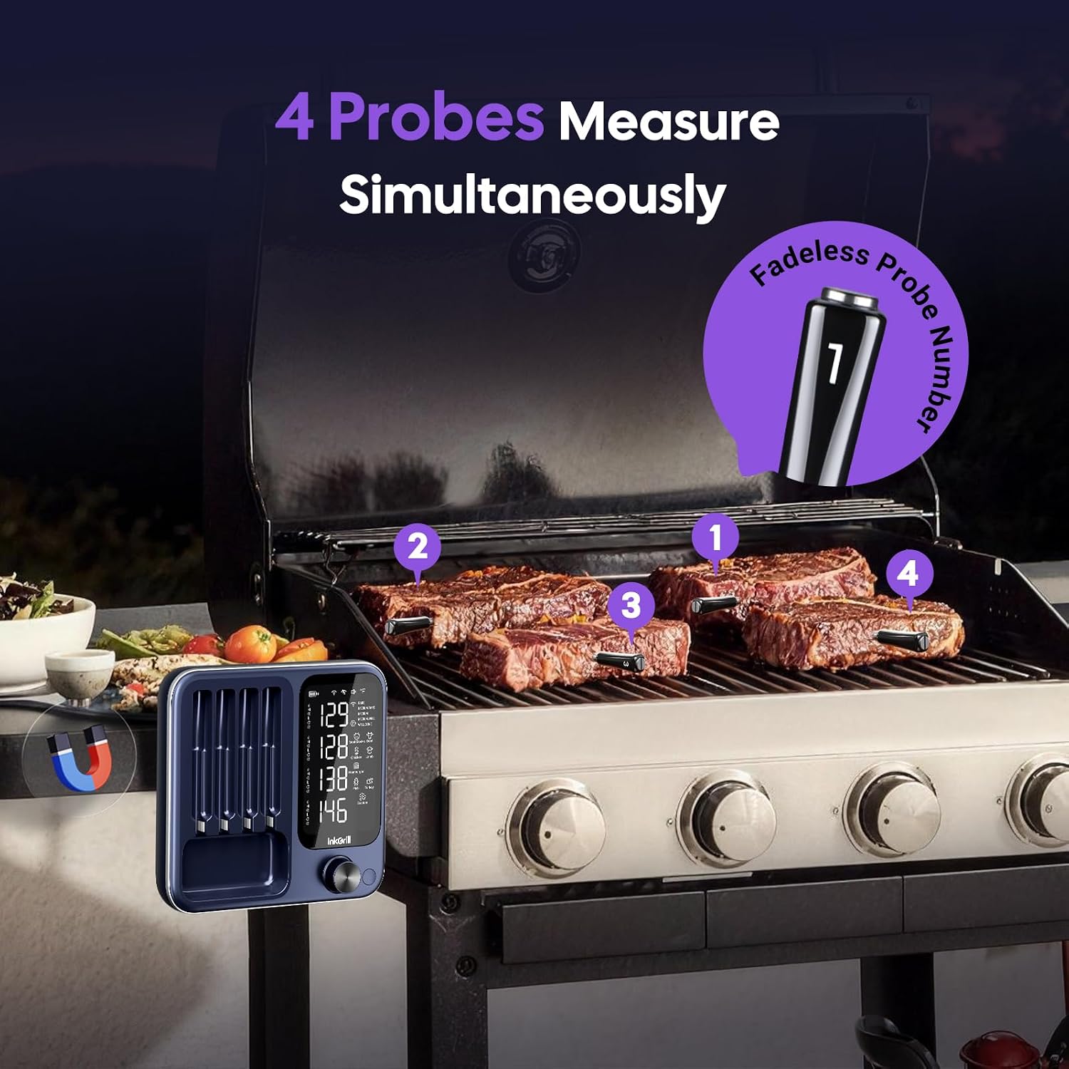 Detalle de InkGrill 4-Probe Digital Meat Thermometer with WiFi, Bluetooth and Smart App