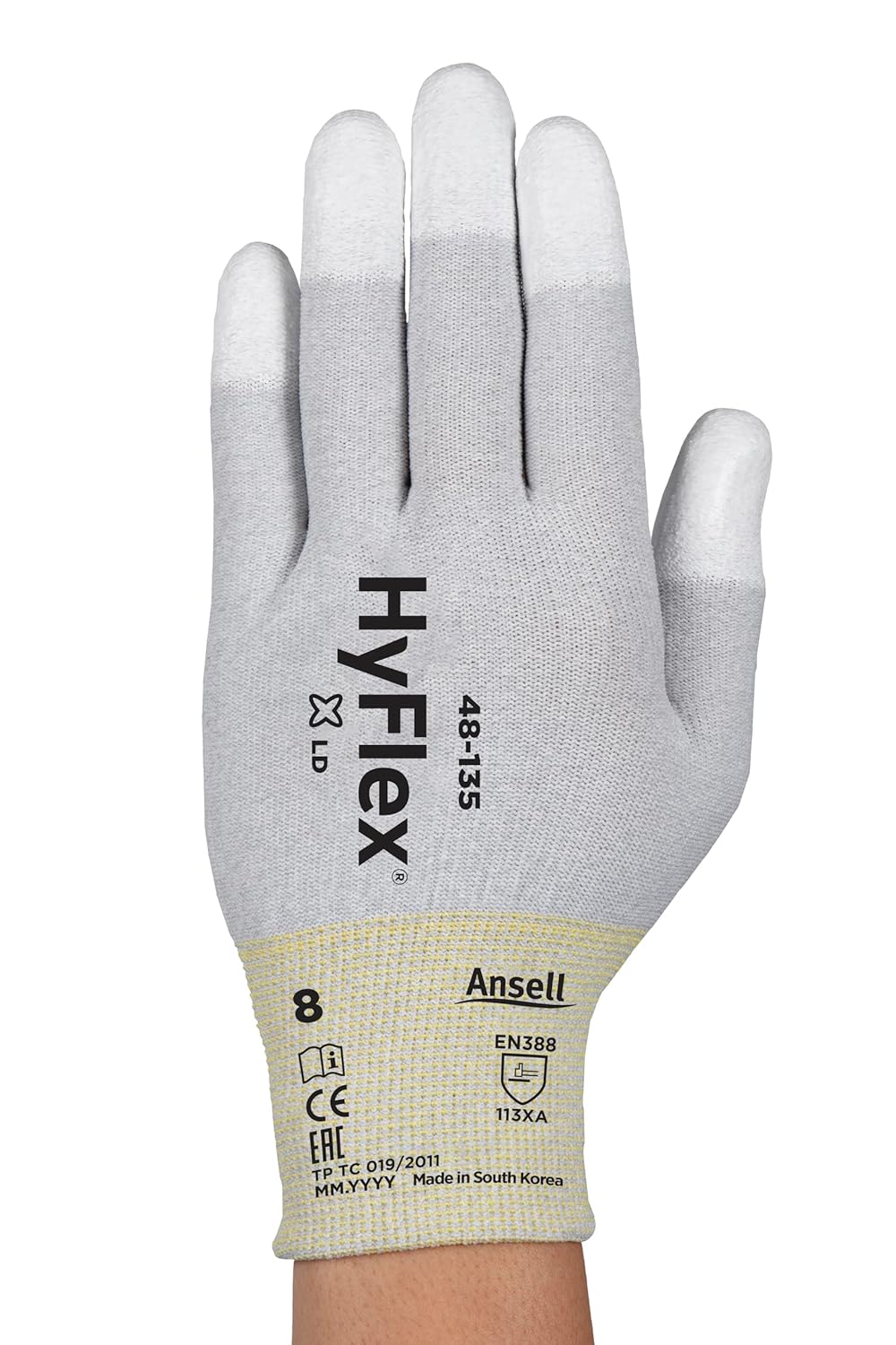 Detalle 2 de Ansell HyFlex 48-135 Guanto Multiuso M – Bianco, palmo rivestito, anti-static, per fai-da-te e applicazioni meccaniche