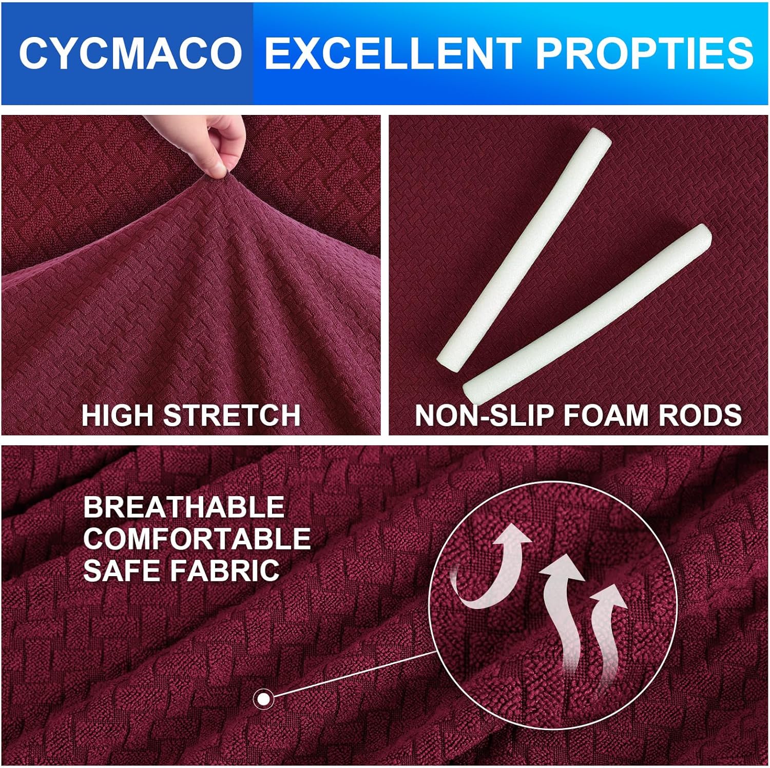 Thumbnail 2 de CYCMACO copridivano 3 posti con braccioli elastico antiscivolo antistain Borgogna