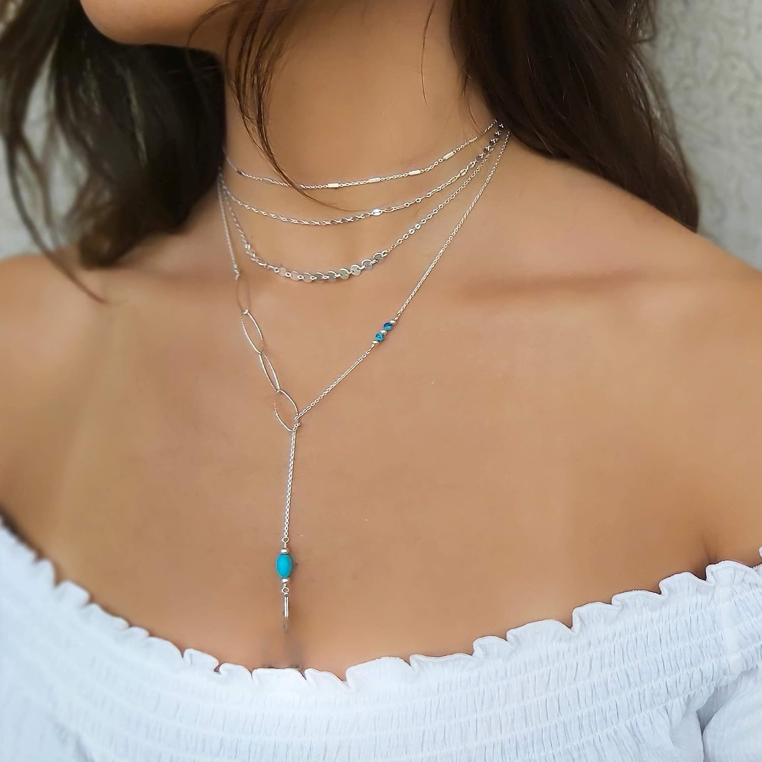 Thumbnail 5 de Annika Bella Silver Turquoise Beaded Y Necklace for Women