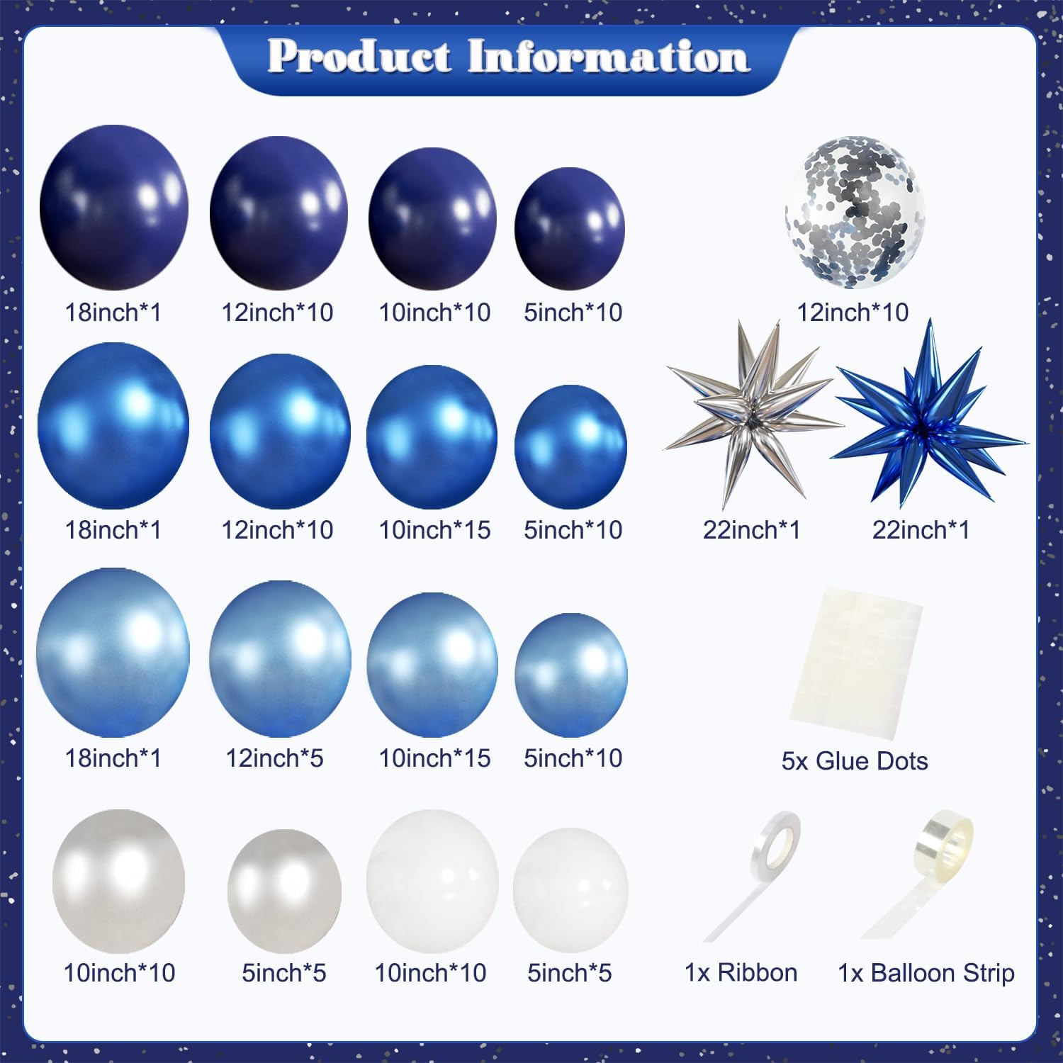 Thumbnail 3 de LANGASQUE Blue White Silver Balloon Garland Arch Kit (140 pcs) for Birthdays, Weddings & More