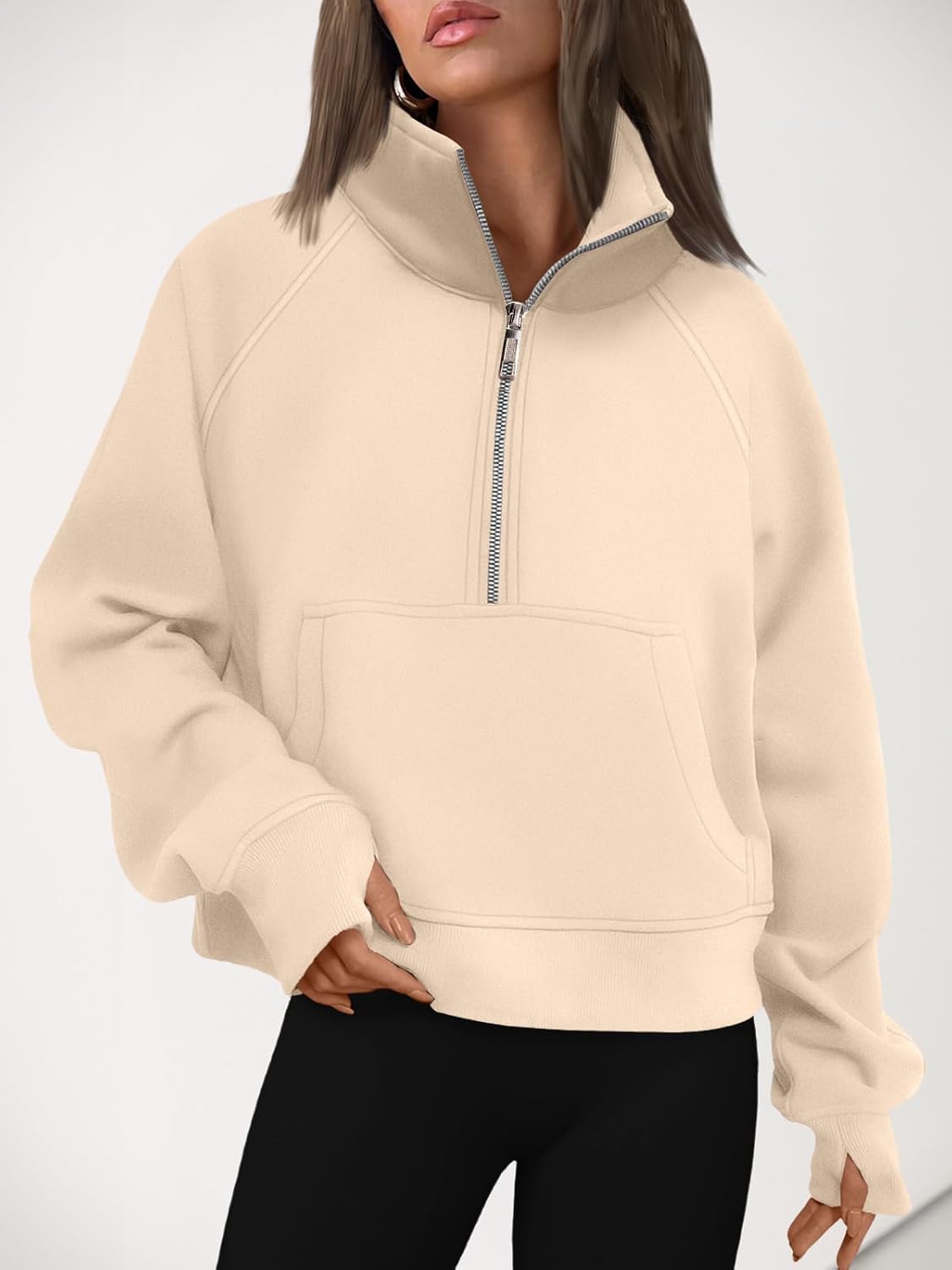 Detalle de AUTOMET Cropped Quarter-Zip Fleece Hoodie for Women