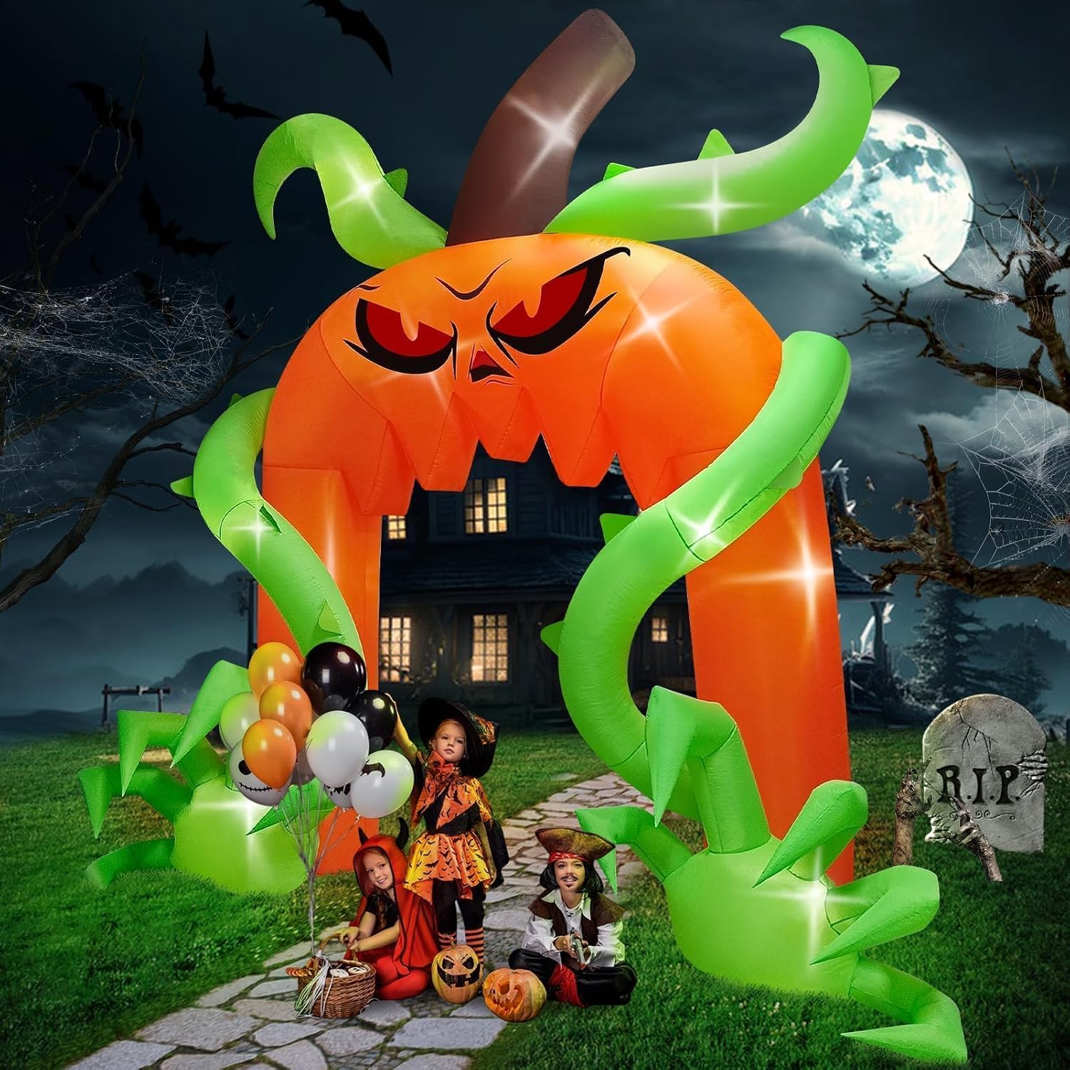 Detalle 1 de Kalolary-Y319 12FT Halloween Pumpkin Arch Inflatable with Multicolor LEDs