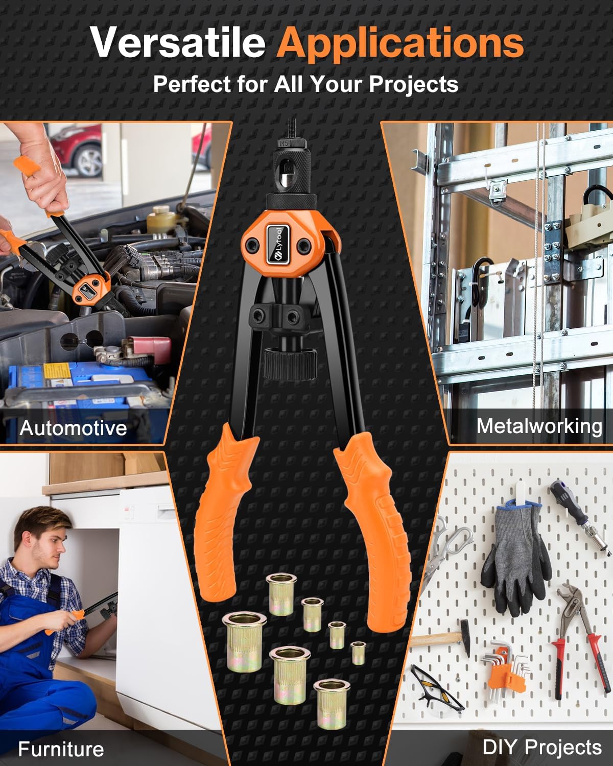 Thumbnail 6 de Lytool Rivnut Tool Kit 13" – Hand Rivet Nut Setter with 70 Rivet Nuts (M3 to M12) & 7 Mandrels