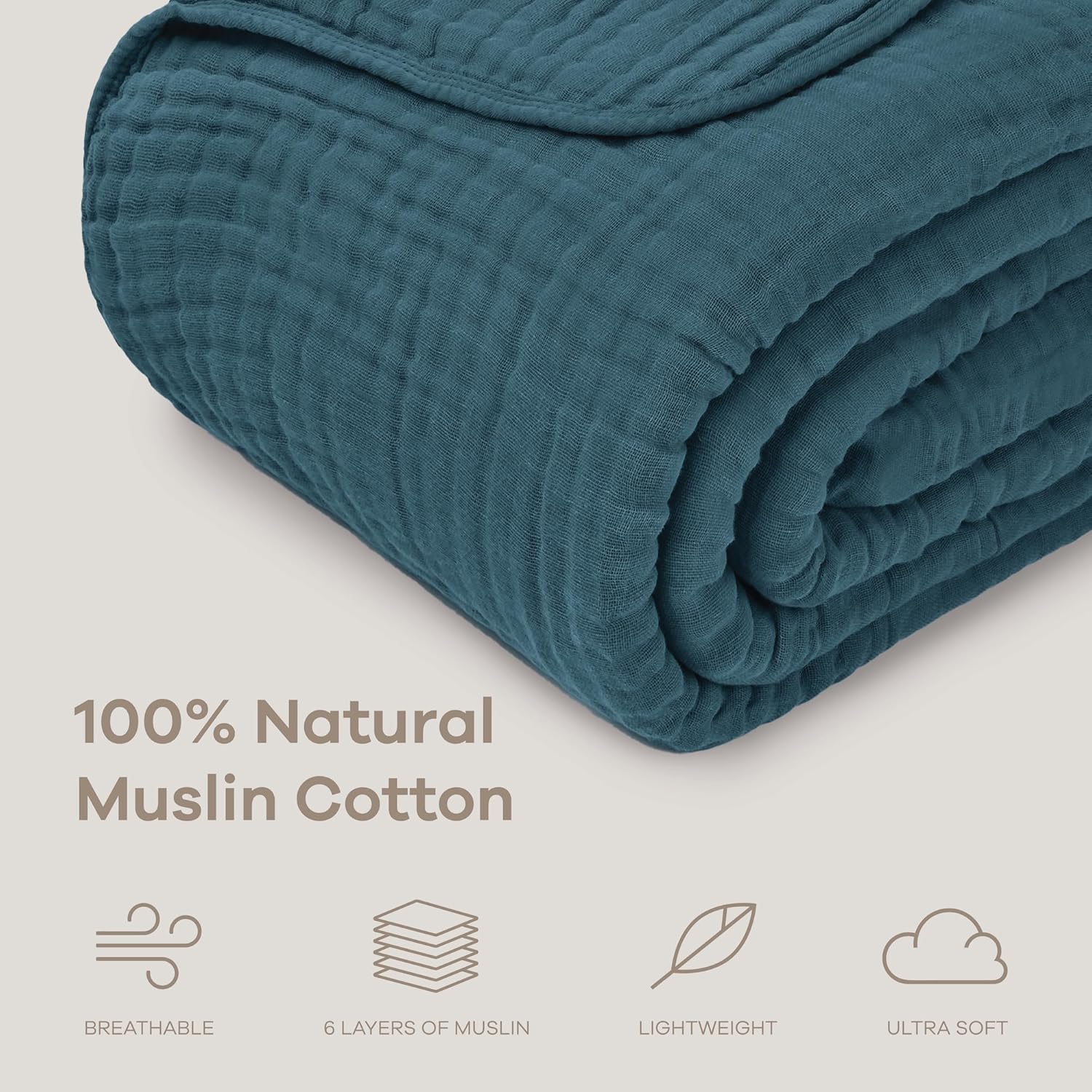Detalle de Comfy Cubs Muslin Blanket for Adults — Twin 90" x 66", 6-Layer Soft & Lightweight