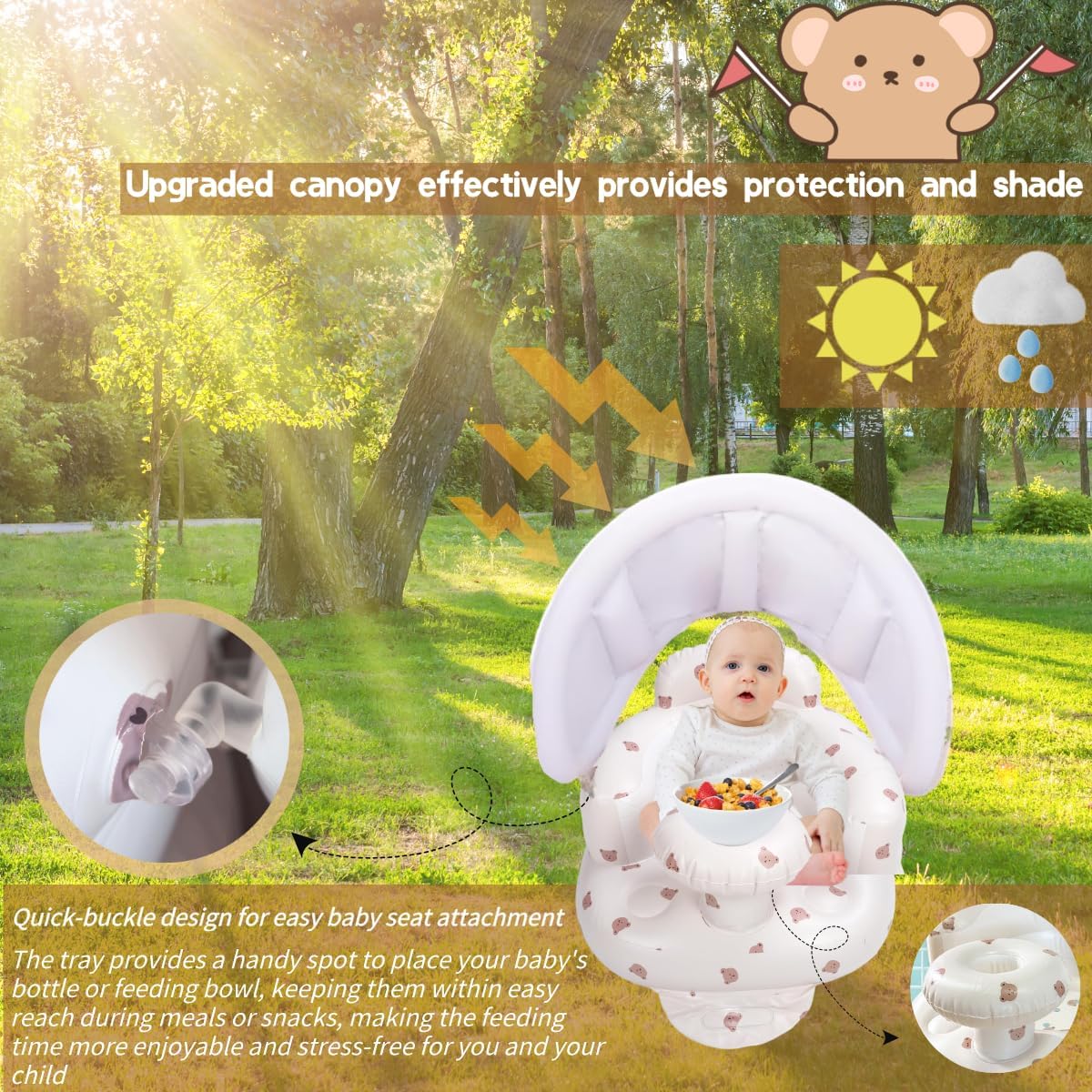 Thumbnail 4 de Seggiolino gonfiabile per bambini 4–24 mesi con pompa integrata e supporto schiena (Orso + baldacchino)