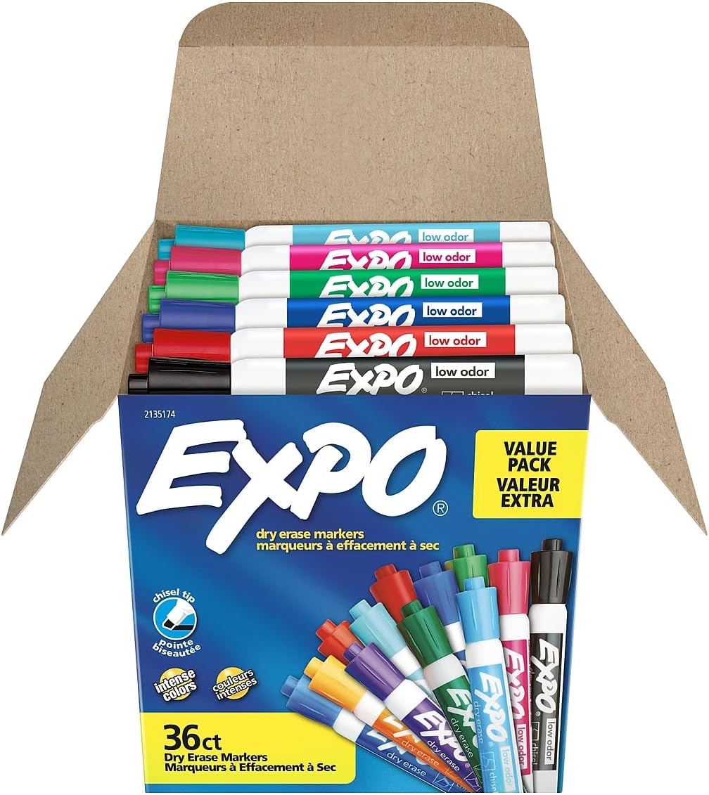 Detalle de EXPO Dry Erase Markers, 36-Count, Low Odor Ink in Assorted Fashion Colors with Chisel Tip