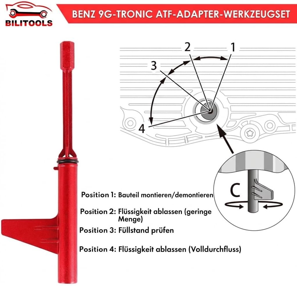 Detalle 2 de BILITOOLS Mercedes 9G Tronic Werkzeug – ATF Befülladapter-Set für Mercedes 722.9 & 725.0