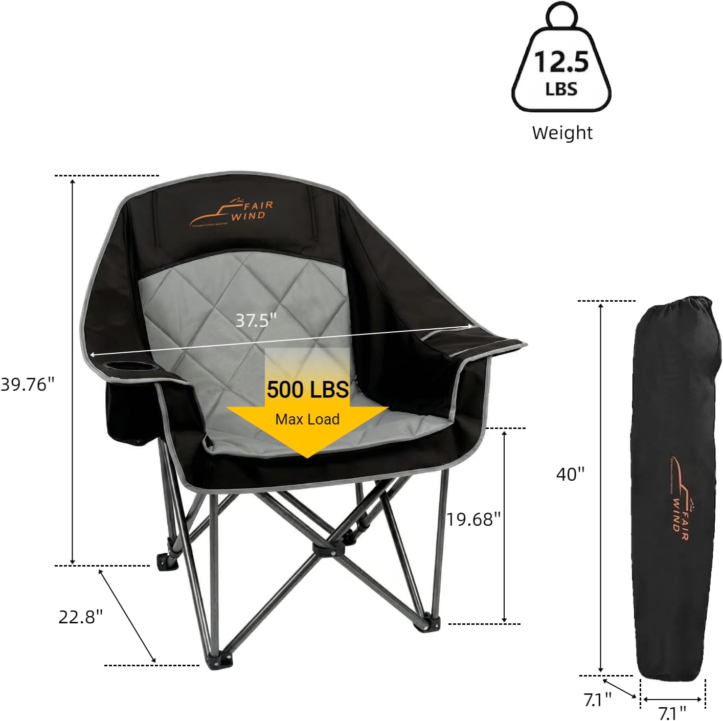 Thumbnail 2 de FAIR WIND Oversized Padded Camping Chair 450 lbs
