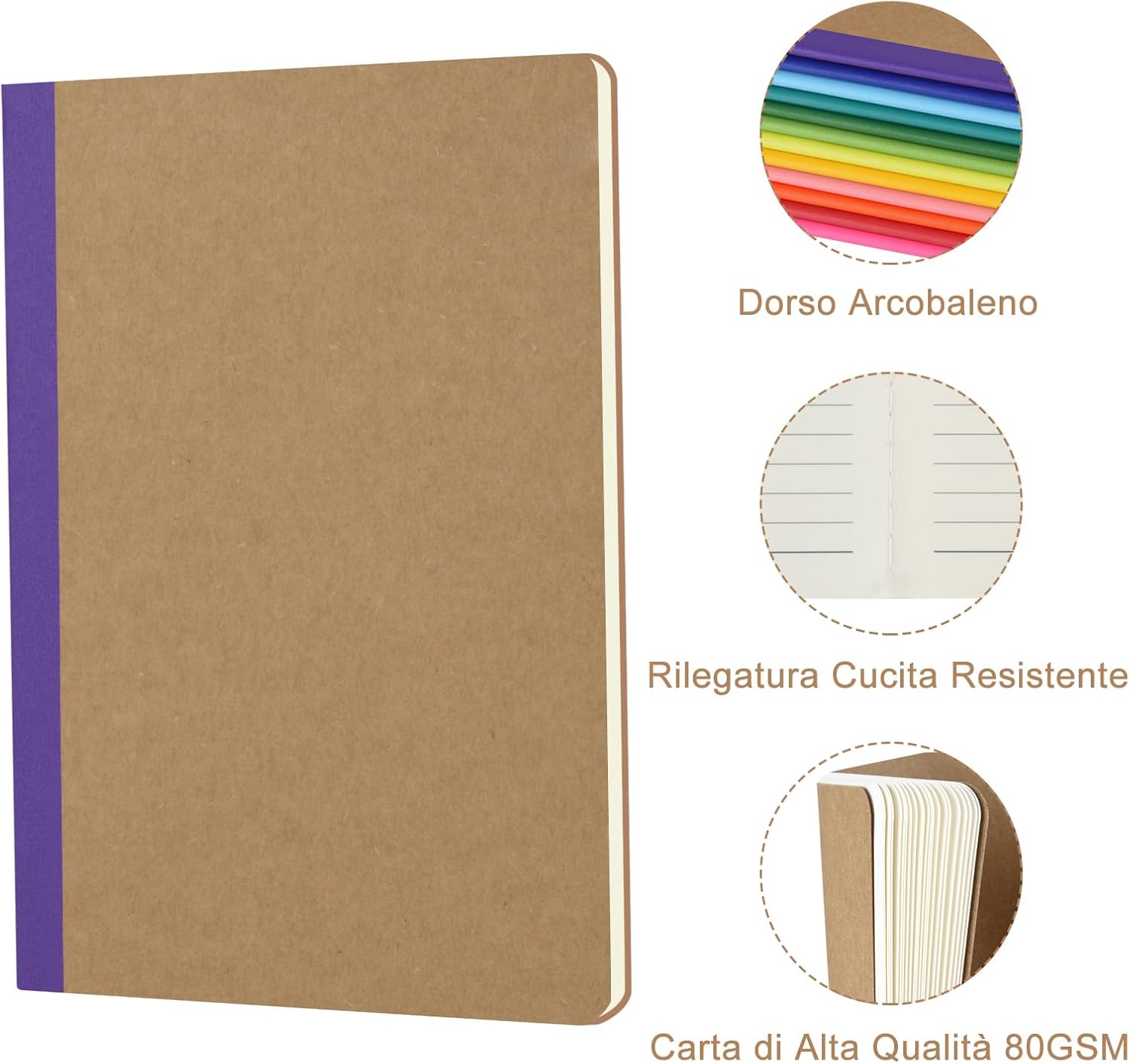 Detalle de ZCZN Quaderno A5 Arcobaleno Vivace – 12 pezzi, righe, 30 fogli/60 pagine, formato compatto FSC