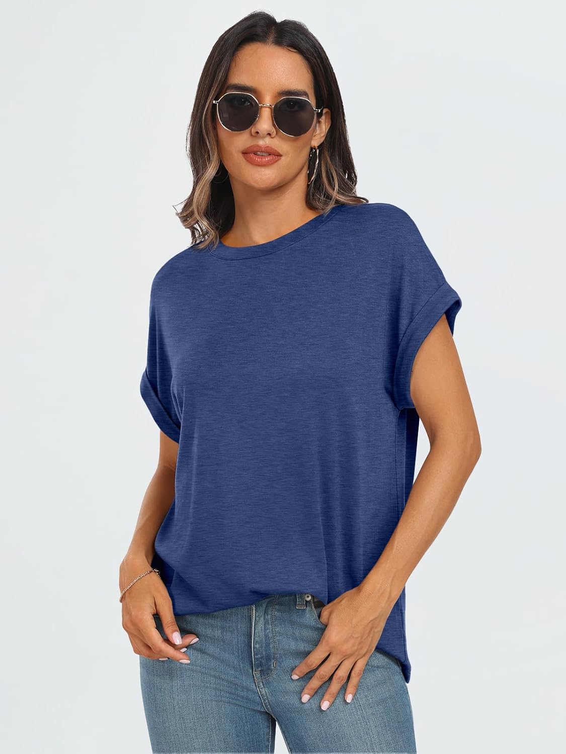Thumbnail 3 de AUTOMET Women's Oversized Short Sleeve T Shirt with Drop Shoulder and Rolled Cuff