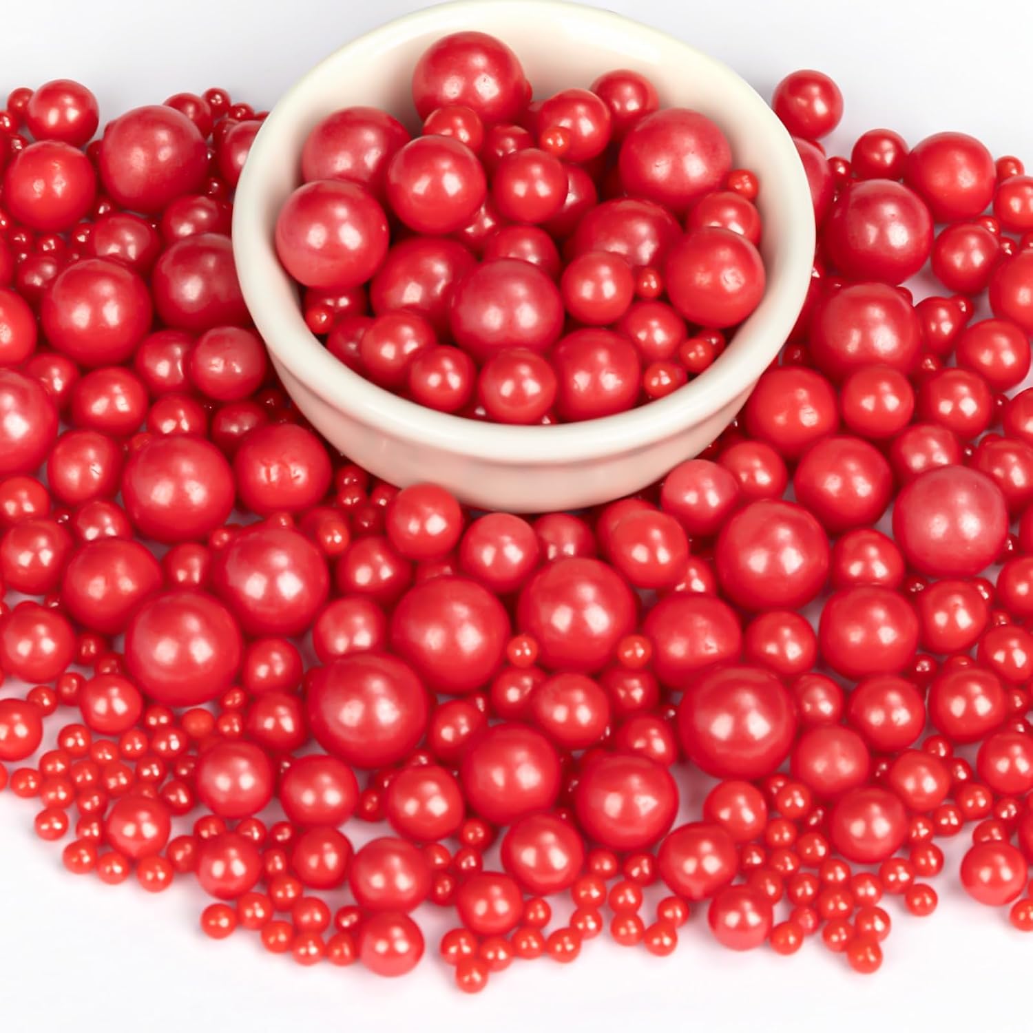 Detalle de Twisweet Red Sugar Pearls, 130 g Edible Cake Sprinkles in Mixed Sizes