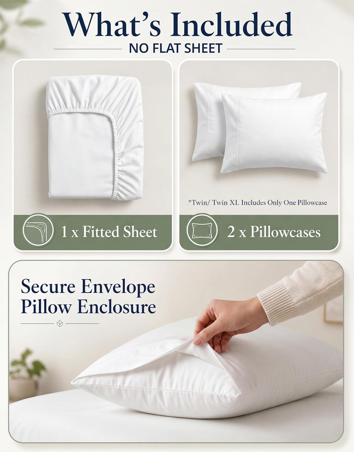 Thumbnail 3 de LANE LINEN Fitted Sheet Double – 100% Organic Cotton, Deep Pocket, 2 Pillowcases
