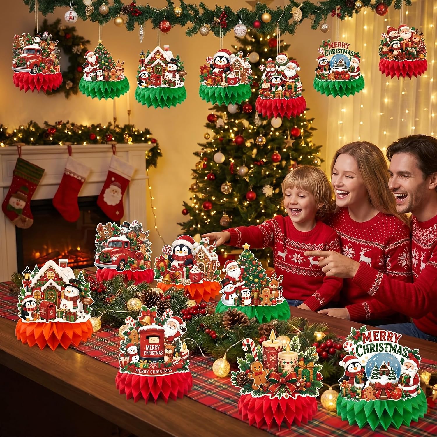 Detalle 2 de Honeycomb Christmas table decorations, 9-piece set