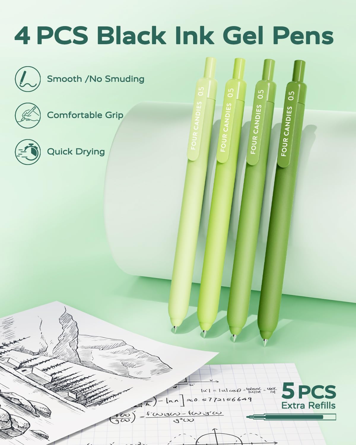 Thumbnail 2 de Four Candies Green School Supplies Set with Organizer, Pens and Study Notes