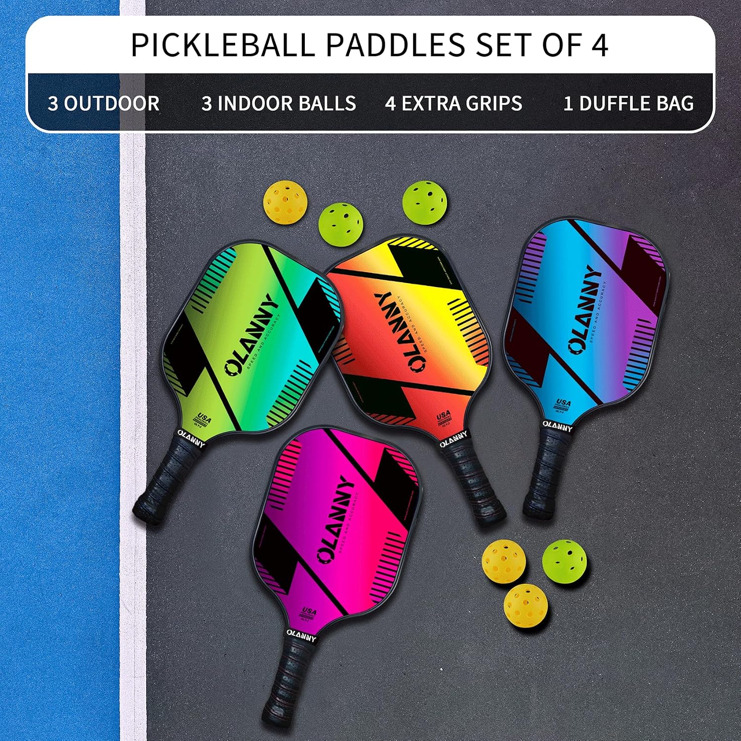 Thumbnail 6 de OLANNY Graphite Pickleball Paddles Set — 2-Pack