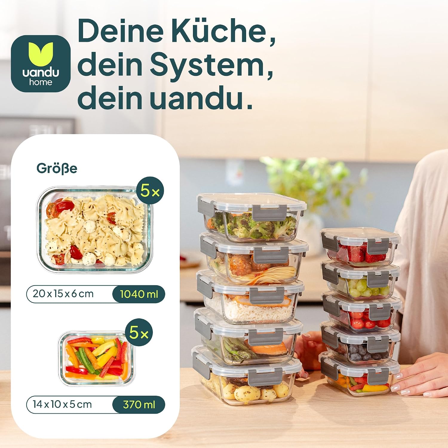 Detalle 2 de uandu Meal Prep Boxen Set 10-teilig 1.050 ml