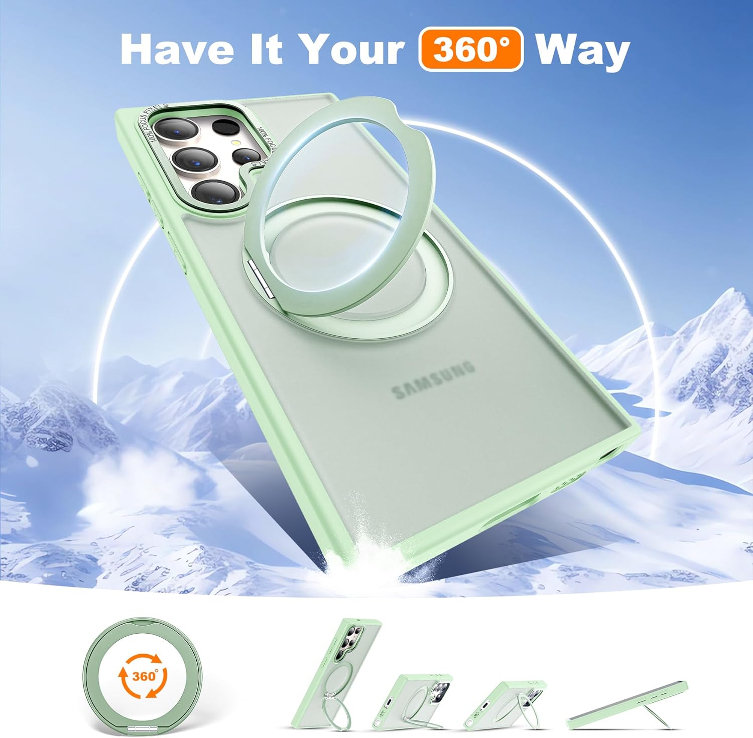 Detalle de Zalinbo 360° Rotatable Magnetic Ring Stand Case for Samsung Galaxy S24 Ultra (6.8", Green)