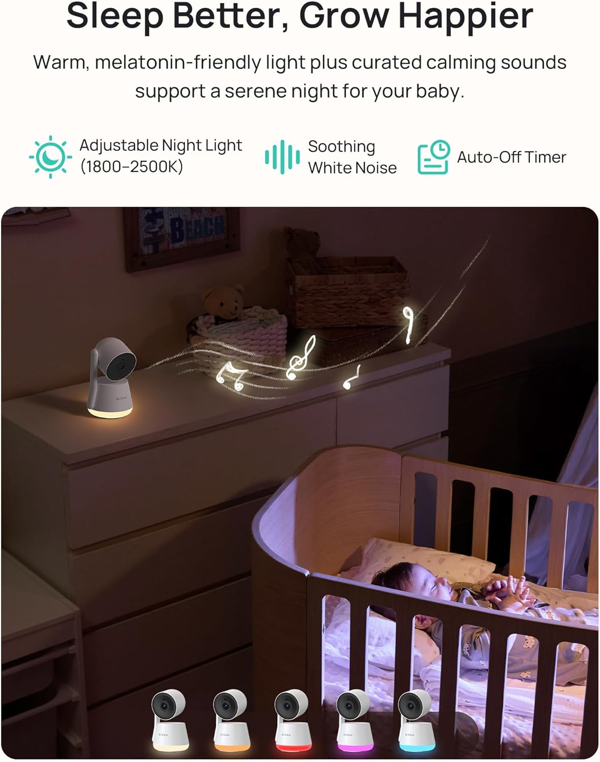 Thumbnail 6 de Dr.Care LumiView Smart WiFi Baby Monitor – 5 inch 1080P FHD / 2K Camera with Privacy Mode and Removable 5000mAh Battery