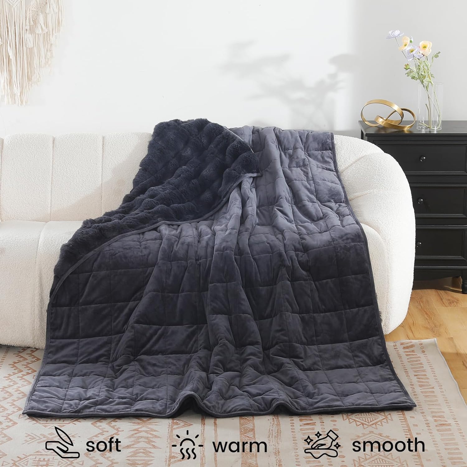 Detalle 1 de MOTRIP Queen Size Weighted Blanket, 15 lb Faux Fur, 60 x 80 in, Gray