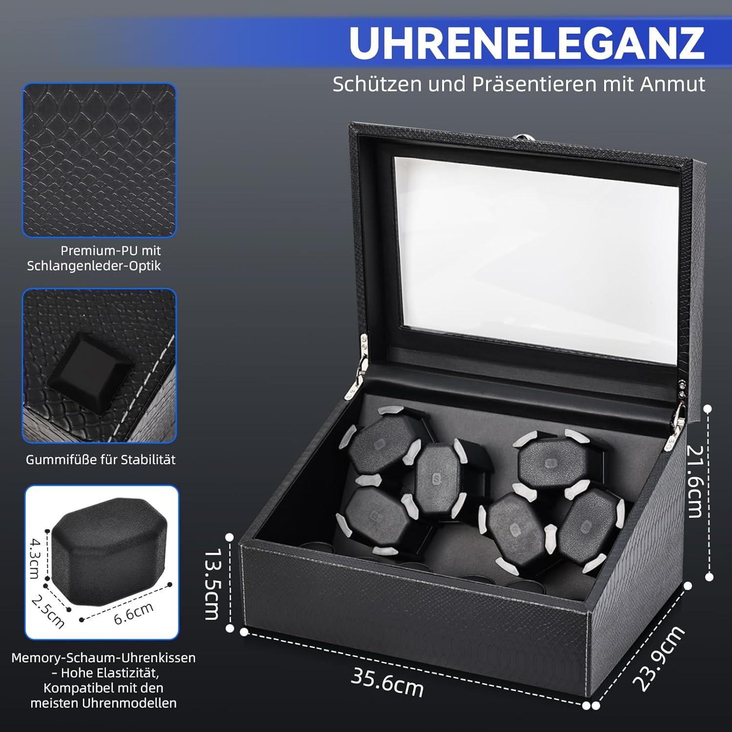 Thumbnail 2 de hightall Automatik-Uhrenbeweger für 6+6 Uhren – ultraleiser Motor, Anti-Kratz Memory Foam & stabile Basis