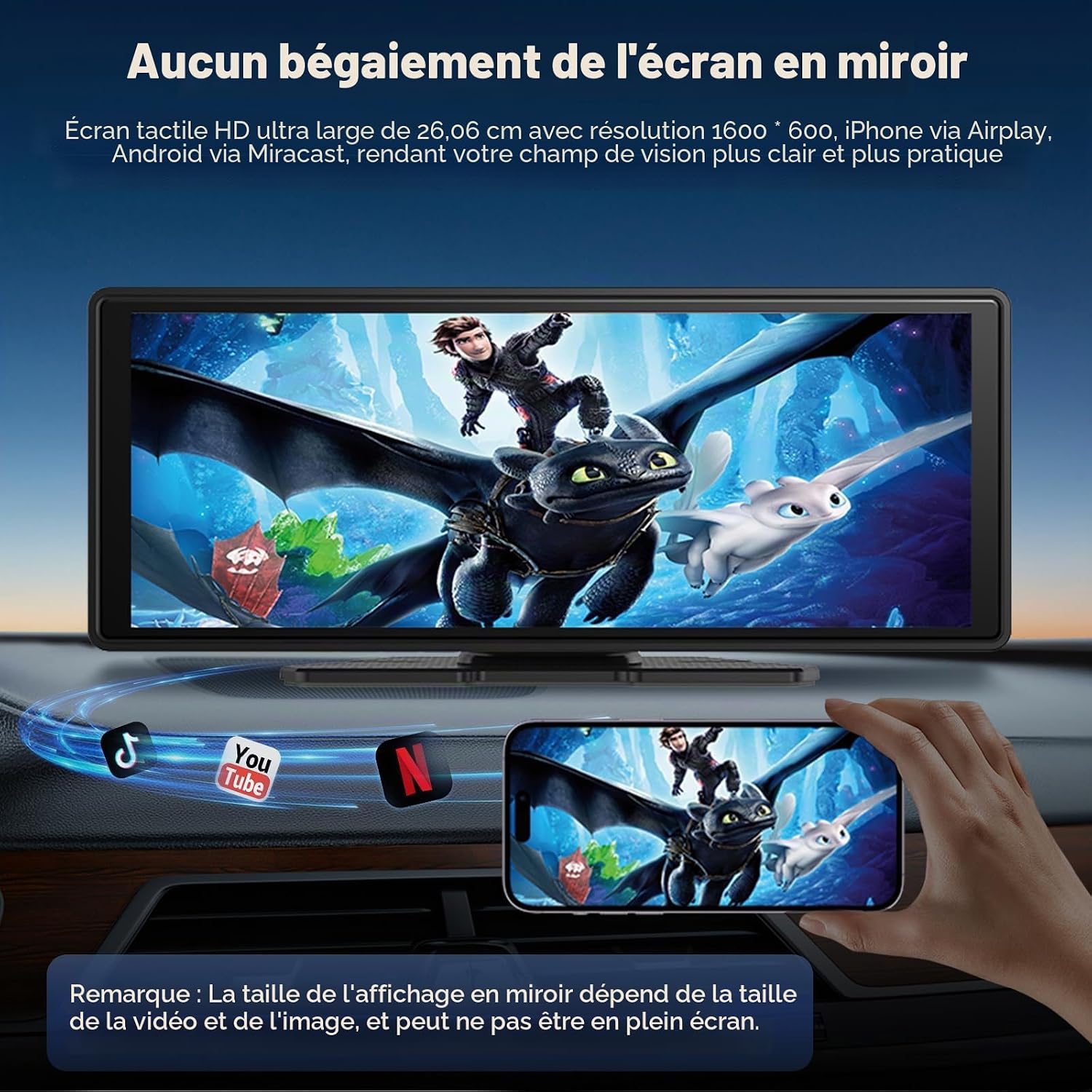 Detalle de Écran Carplay sans Fil 10,26" avec Dashcam 4K et Caméra de recul 1080P – CarPlay, Android Auto, GPS, BT et Mirror Link