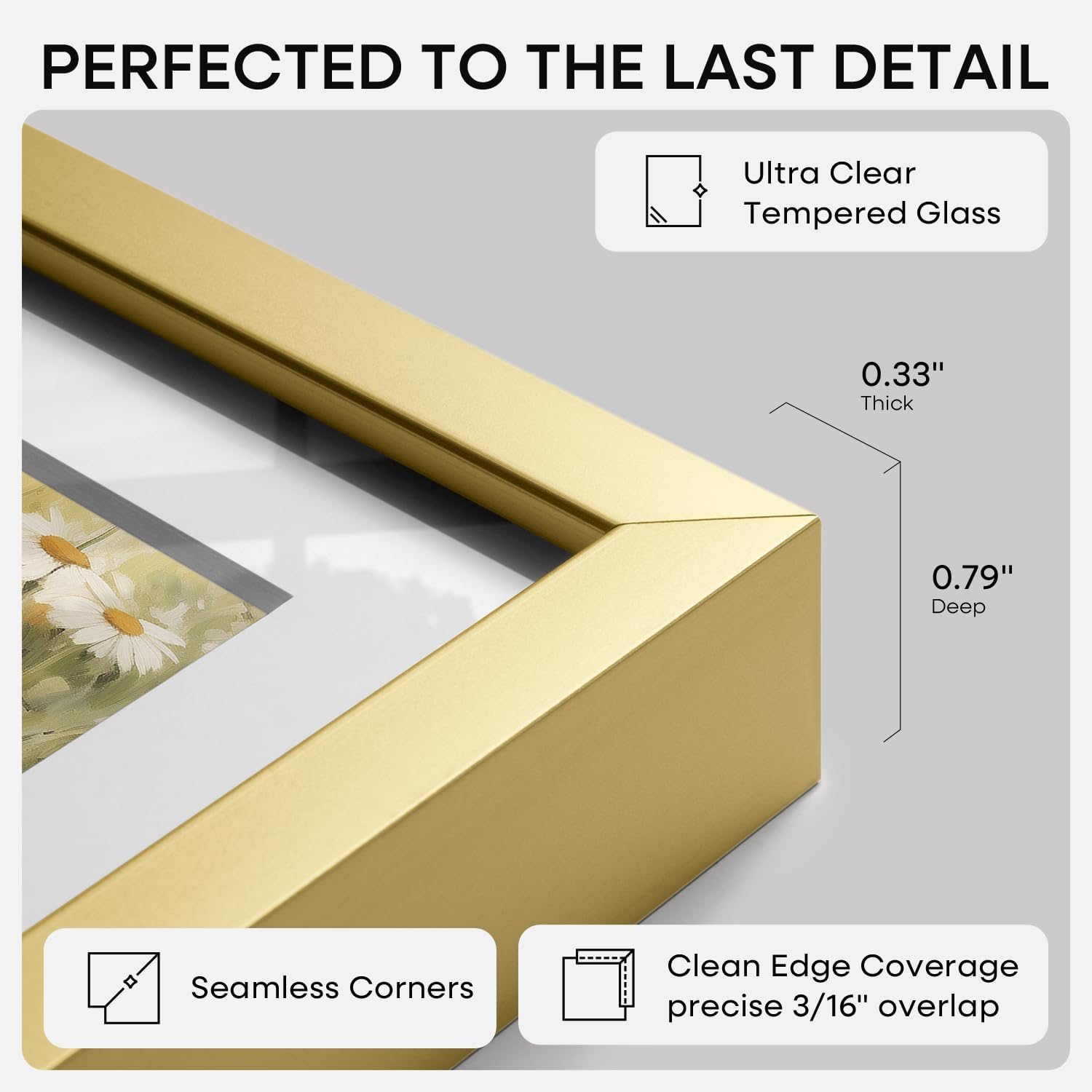 Thumbnail 6 de Homeforia 12x12 Gold Picture Frame with Mat (12x12 Frame, 10x10 Mat)