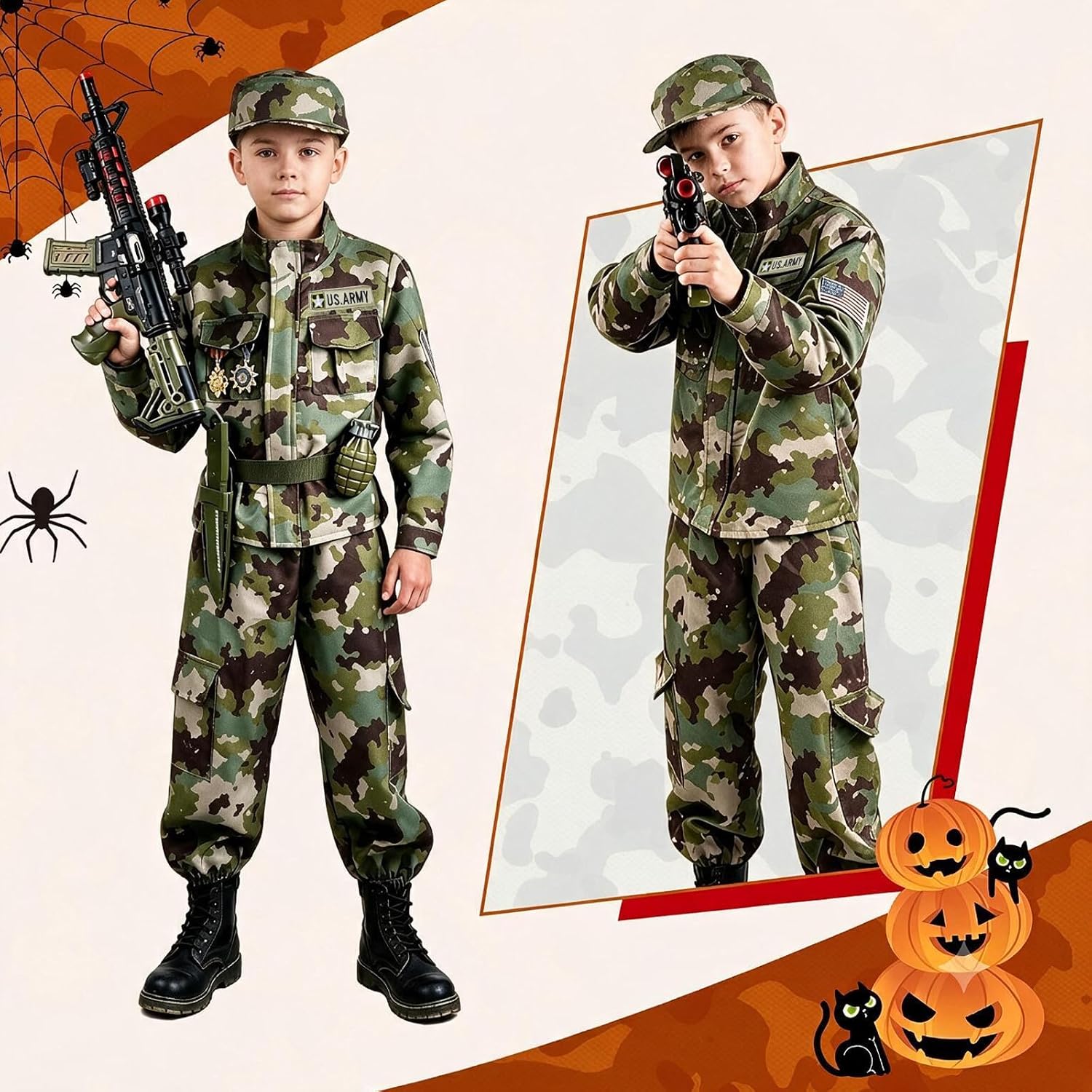 Thumbnail 1 de SNWIDA boys army costume, 14-piece camouflage soldier dress-up set