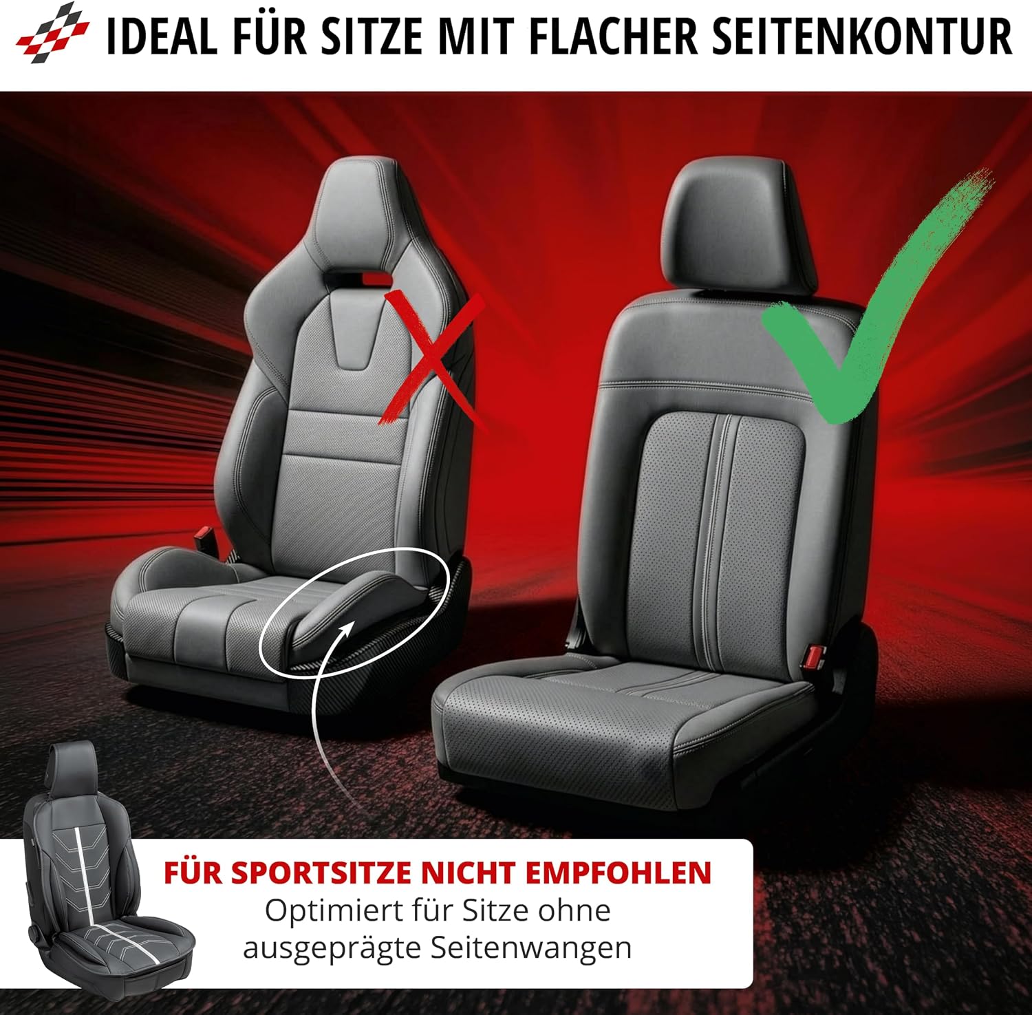 Detalle de Walser Premium Sitzauflage Auto Kimi – Sitzschoner Vordersitze schwarz/rot im Rennsport-Design