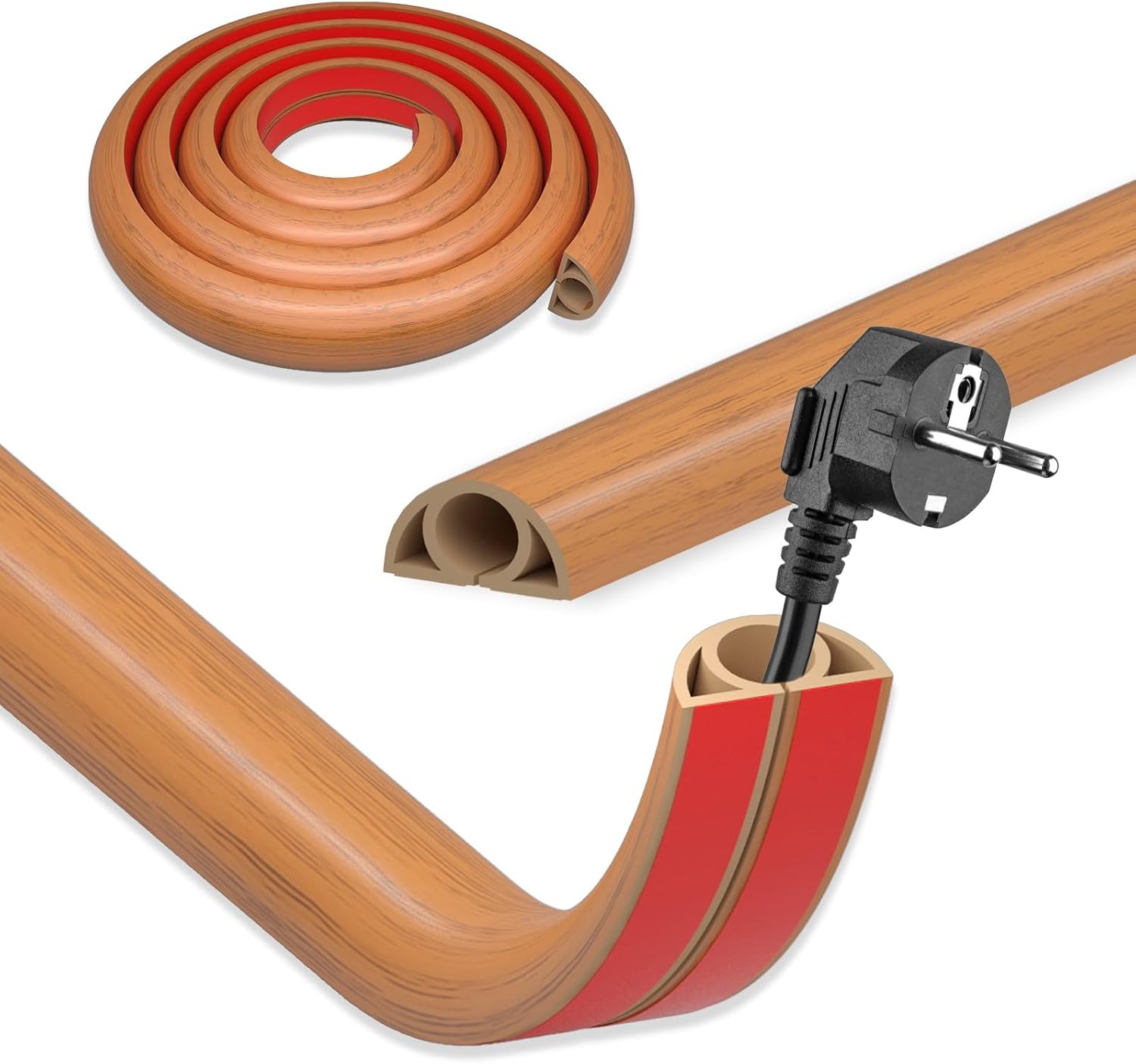 Detalle de DIKARIYA Kabelkanal Holzoptik Selbstklebend 2 cm × 1 m – flexibler Boden-Kabelkanal