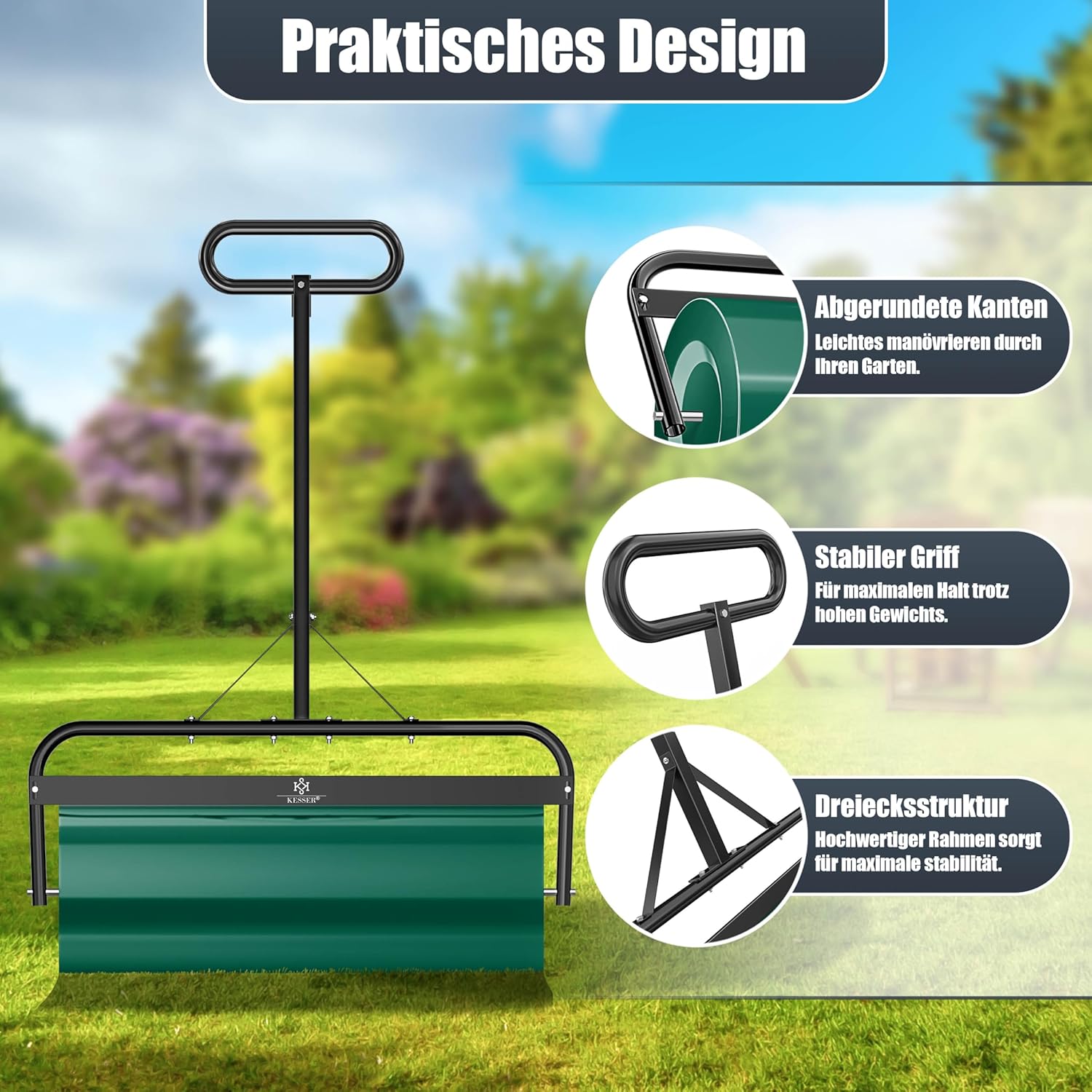 Thumbnail 4 de KESSER® Rasenwalze Metall, befüllbar mit Wasser oder Sand (63 Liter) – 99 cm Arbeitsbreite