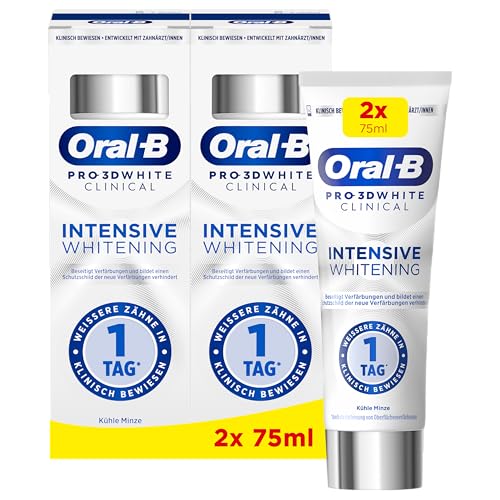 Detalle de Oral-B Pro 3D White Clinical Intensive Whitening Zahnpasta – 2x75 ml, Made in Germany, Kühler Minze