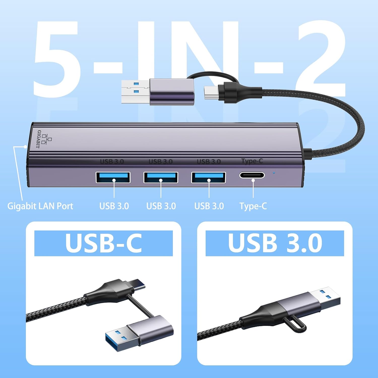 Detalle 2 de USB C to Ethernet Adapter 1Gbps with 3 USB 3.0 ports