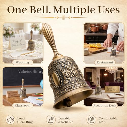 Thumbnail 2 de DomeStar Vintage Brass Hand Bell — Elegant Victorian-Style Call Bell for Bedside, Events, and Holiday Gatherings