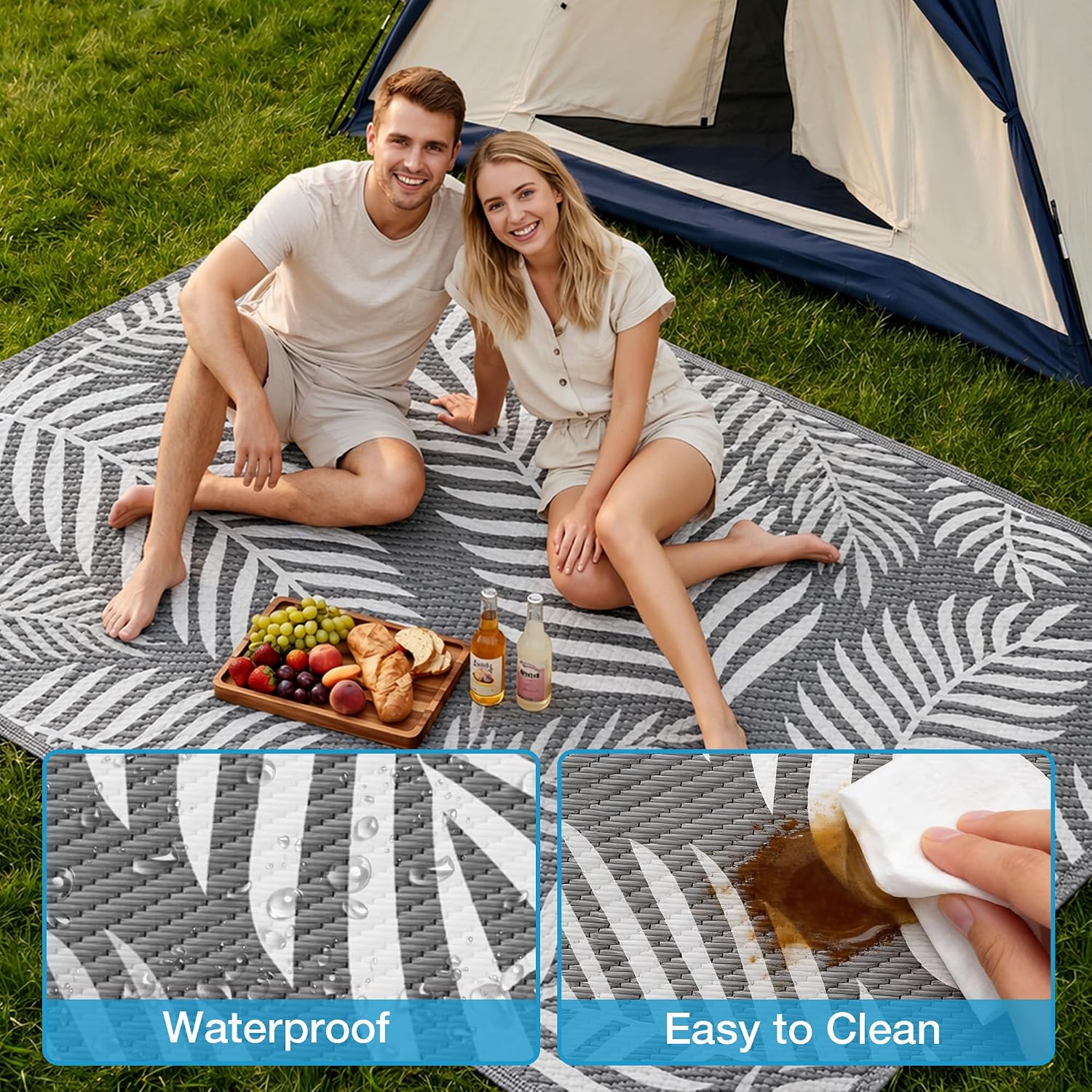 Detalle de Kohree Outdoor Rug 9x12 Reversible: Waterproof, Non-Slip RV Patio Mat for Outdoor Spaces