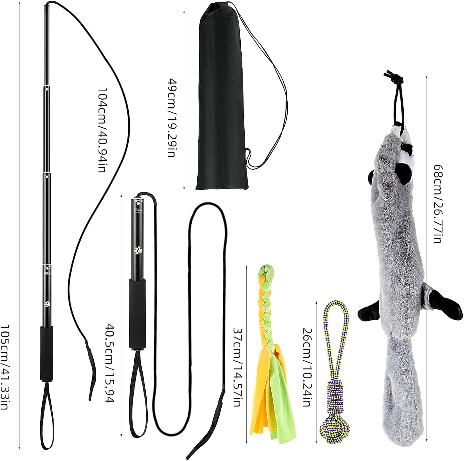 Thumbnail 1 de WOVTE Flirt Pole for Dogs – Extendable telescopic teaser wand with detachable rope and toys (max 40 inches)