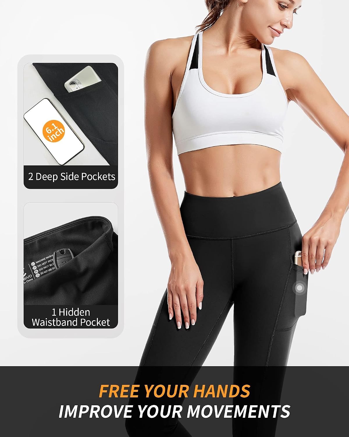 Detalle de CAMBIVO SF10 High-Waisted Leggings with Pockets, Brushed Stretch Fabric