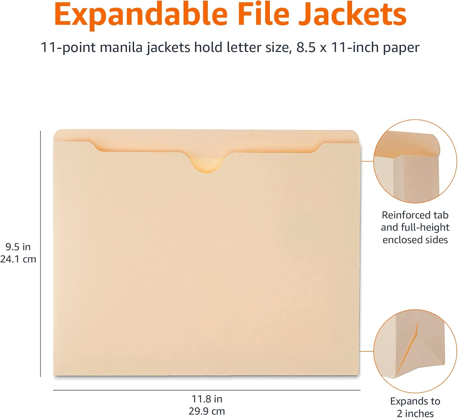 Detalle de Amazon Basics Reinforced File Jackets, Letter Size, Straight-Cut Tab, 2 Inch Expansion, Manila, 50-Pack