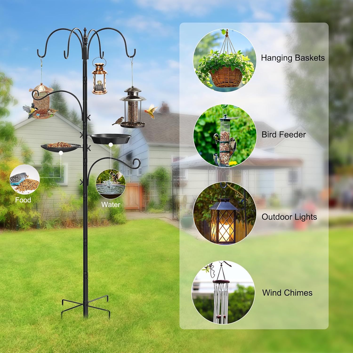 Detalle de Newthinking Bird Feeders Hanging Station 224cm: All‑in‑one Outdoor Feeding & Water Station
