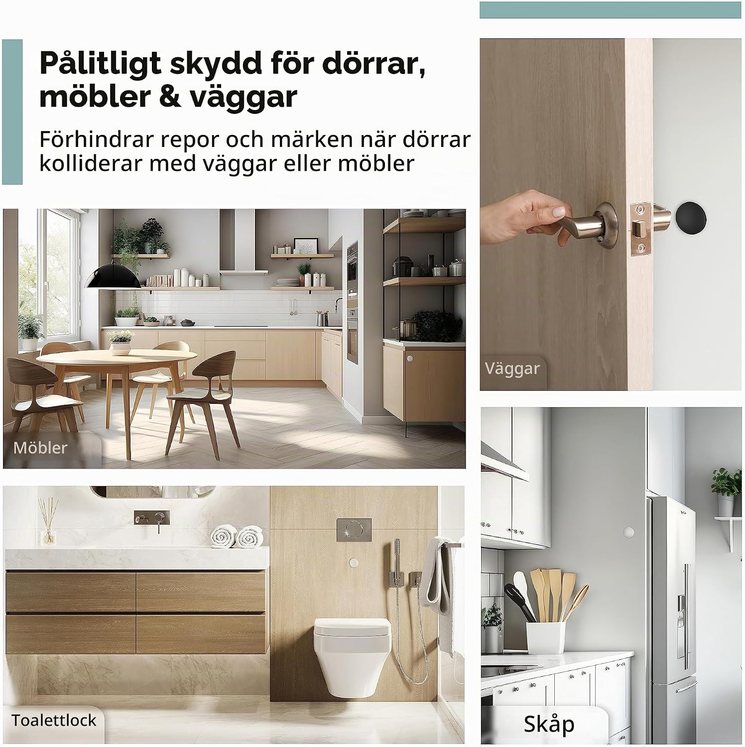 Detalle de Virea självhäftande dörrstopp, 10-pack, vit silikon, 40 × 8 mm
