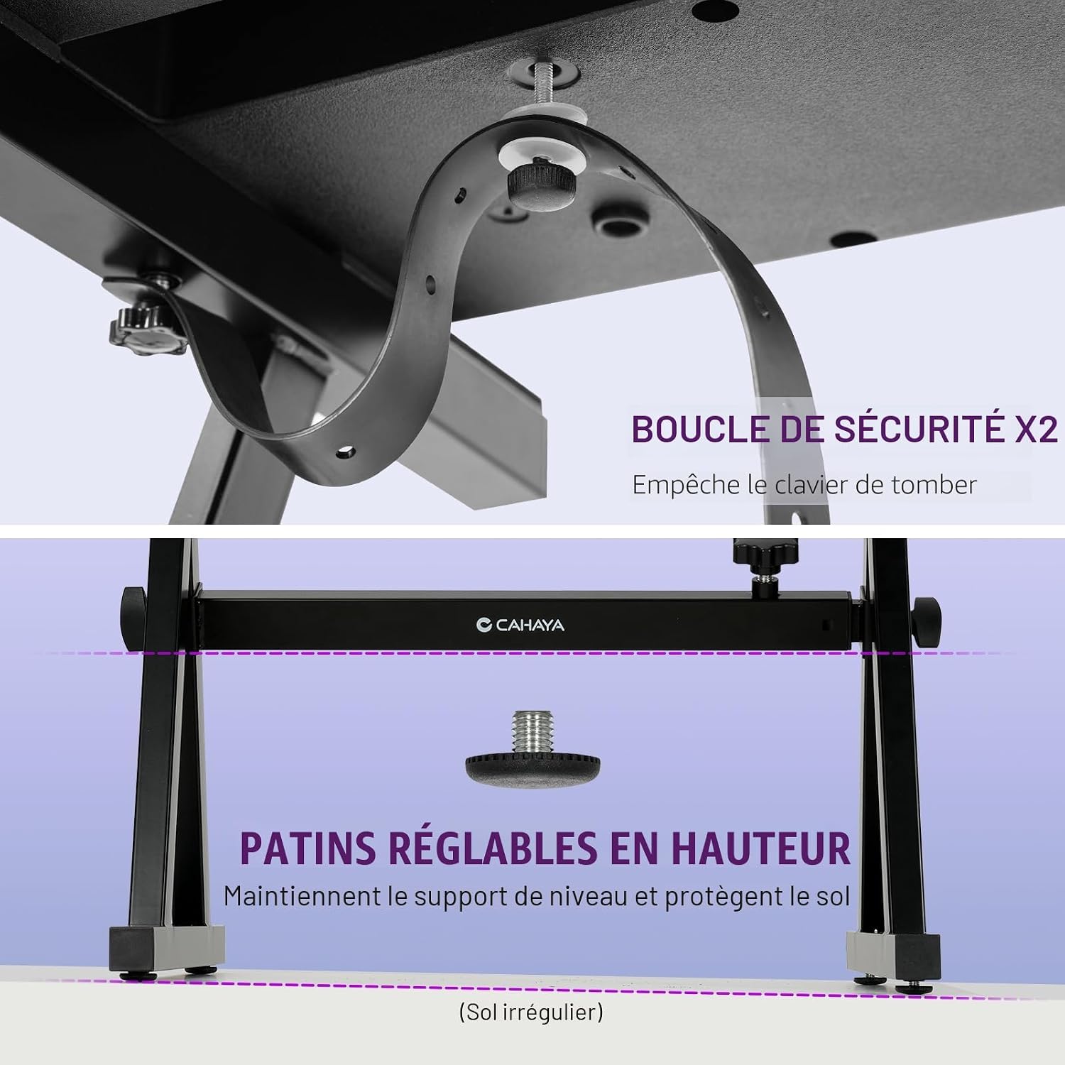 Detalle de CAHAYA Support Clavier Piano en Z – robuste et adjustable jusqu’à 113 kg, 55,5–89,5 cm