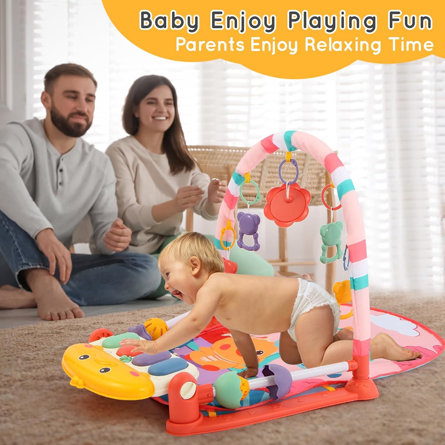 Detalle 2 de iFunLong Baby Play Mat Baby Gym with 5 Toys
