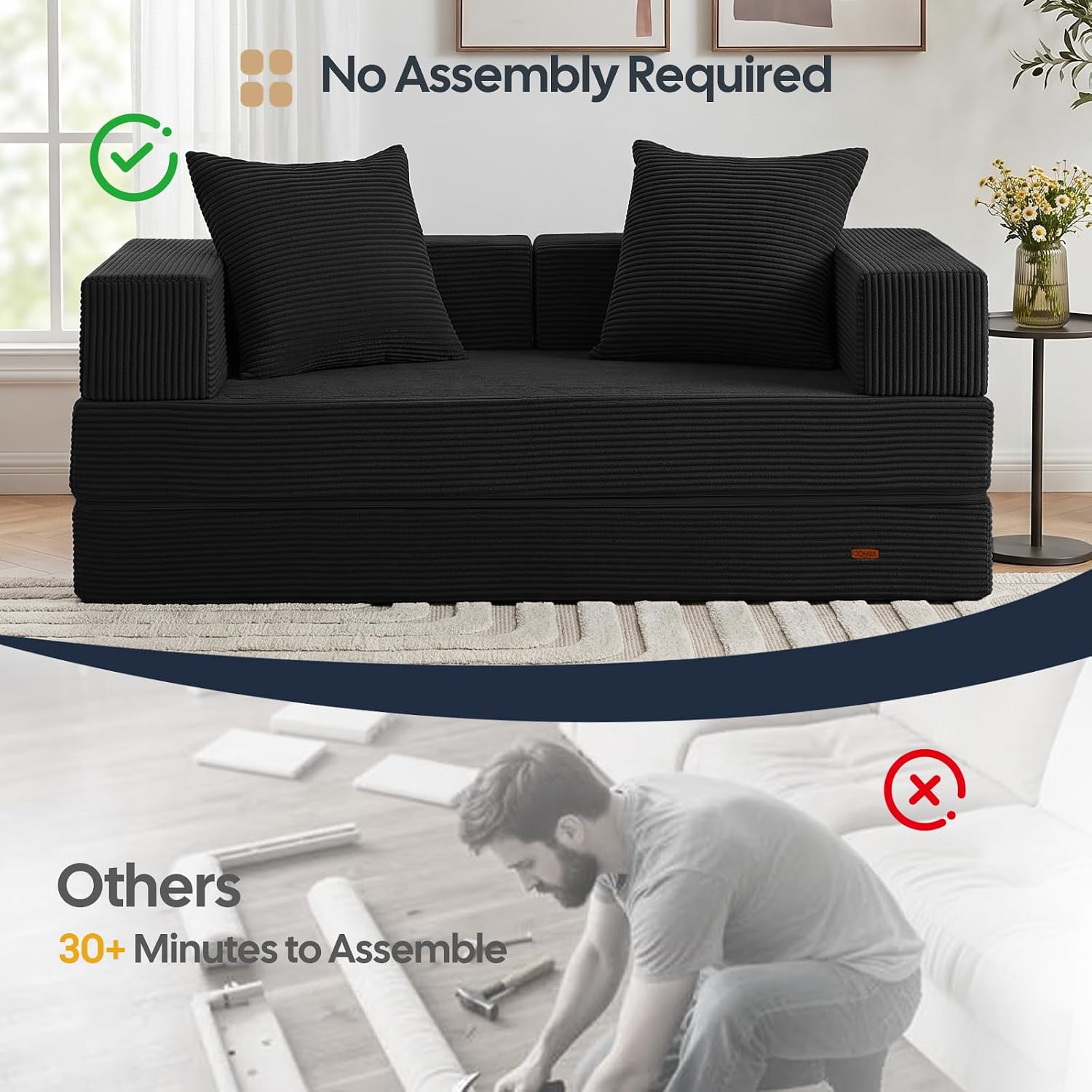 Detalle de COMAX Futon Sofa Bed: 4-in-1 Convertible, Space-Saving Boneless Couch for Small Living Spaces