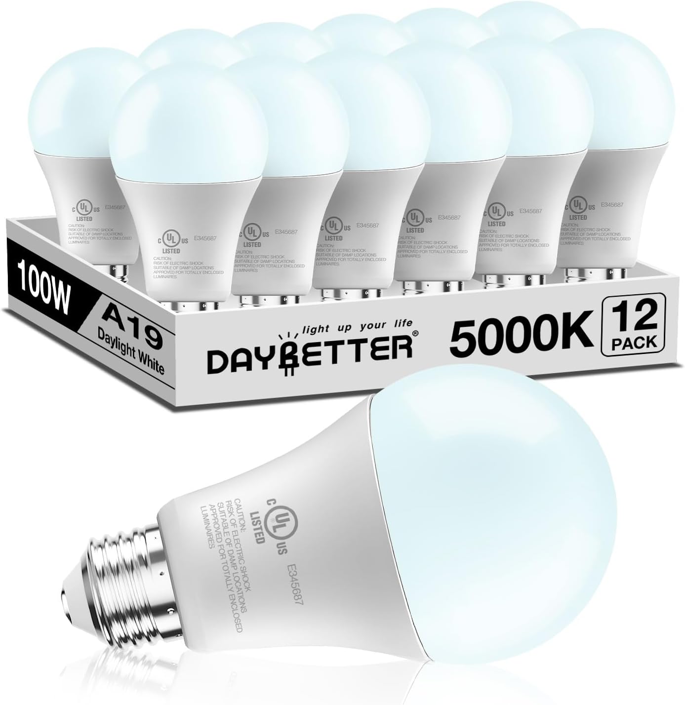 Detalle de DAYBETTER QANNB2 AUS-D1 A19 LED Bulbs, 5000K, 1,500 Lumens, 12-Pack
