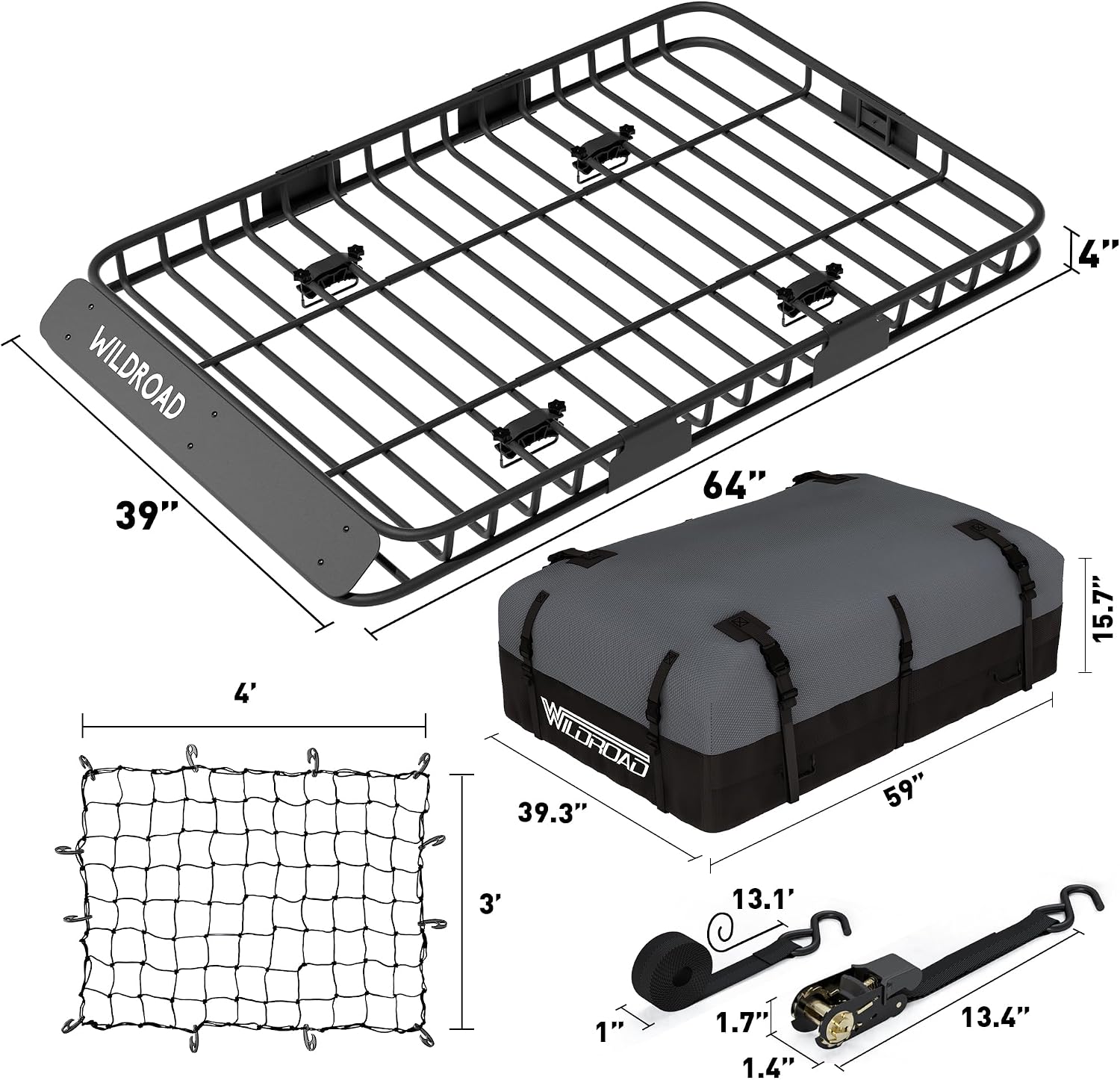 Thumbnail 5 de WildROAD Car Roof Cargo Basket 64x39x4
