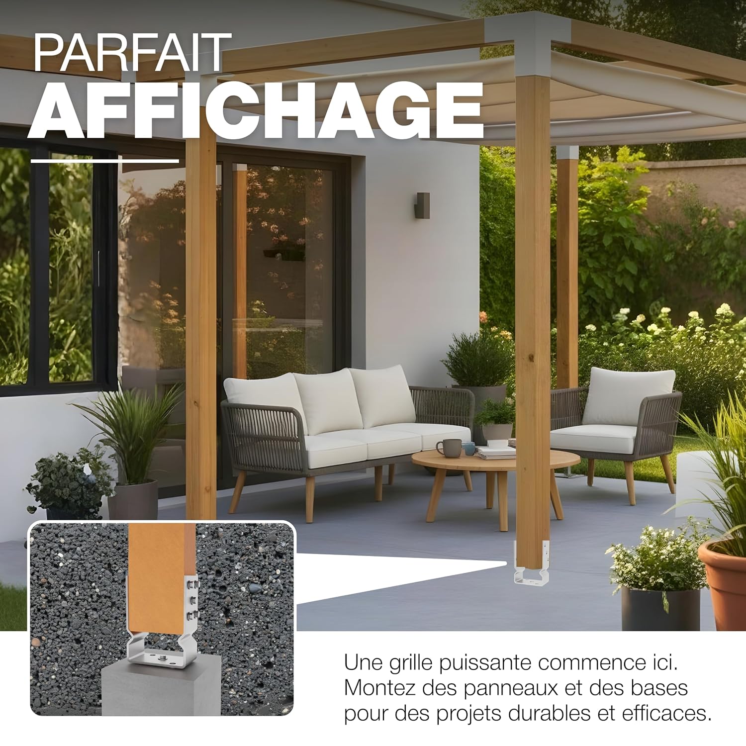 Thumbnail 4 de GeZu Impex support de poteau en U galvanisé à chaud 141 x 150 mm avec striures pour platines bois